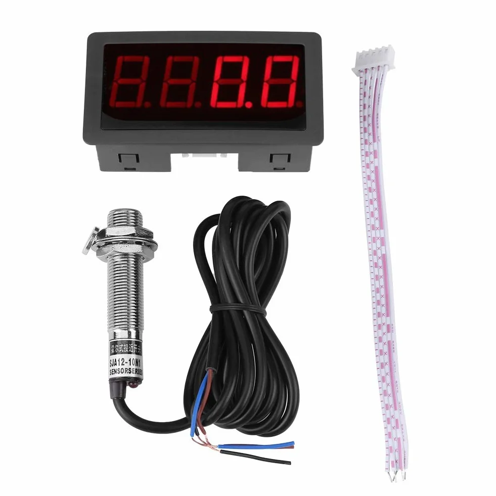 Samfox Contagiri Digitale - 4 Contagiri LED Digitali RPM Speed Meter + Sensore di Prossimità Hall NPN (Colore : Red)