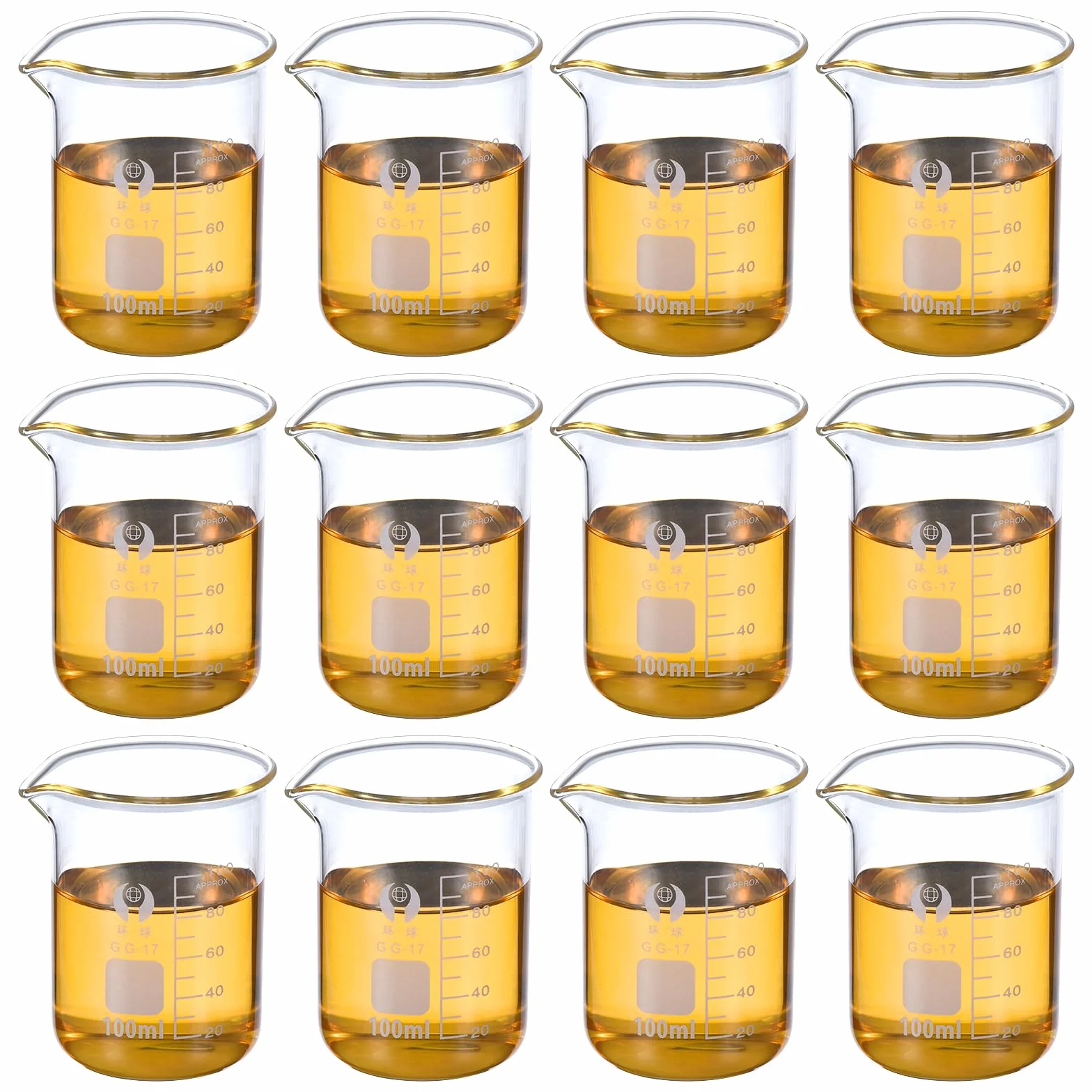 PATIKIL 100ml Basso Forma Vetro Secchiello, 12pz 3.3 Vetro Borosilicato Vetro Graduato Stampato Bilancia Misuratore Tazze con Beccuccio per Cucina Laboratorio Liquidi