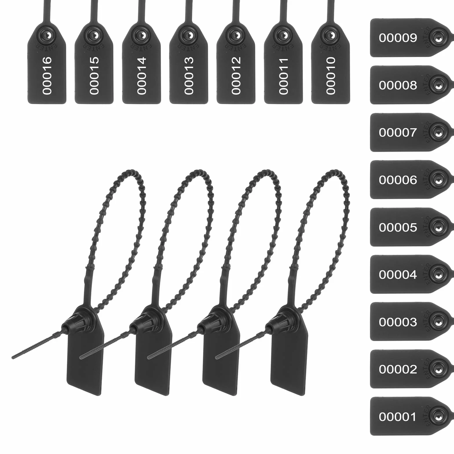 QUARKZMAN Sigilli Di Sicurezza In Plastica Monouso Numerati Fascette Etichette 9.8 Pollici Autobloccanti Tag Sicurezza Fascette Per Rimorchi Camion Bagagli Nero, Confezione Da 1000