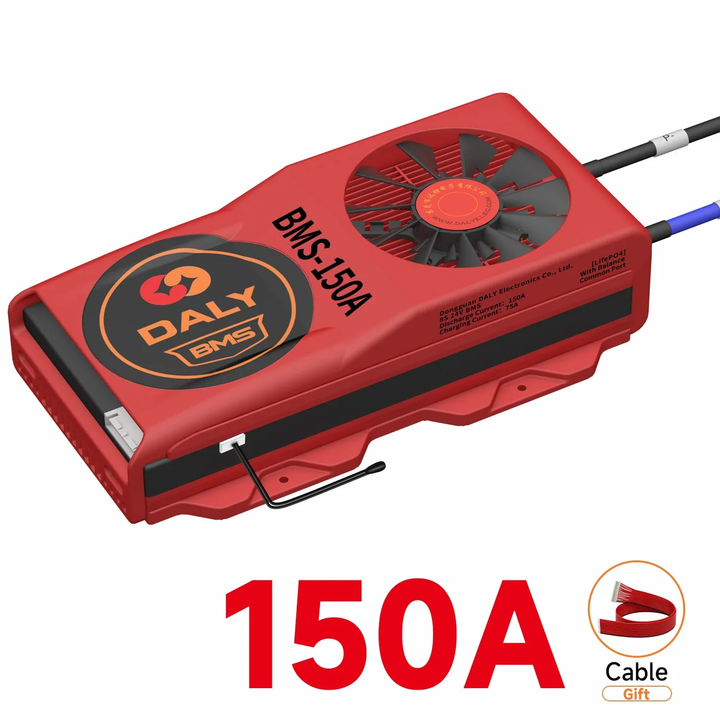 LiFePo4 8S 24V 150A DALY BMS con ventola di raffreddamento, porta comune, cavo di bilanciamento, sensore di temperatura per protezione da carica e scarica del pacco batteria al litio da 3.2V nominale