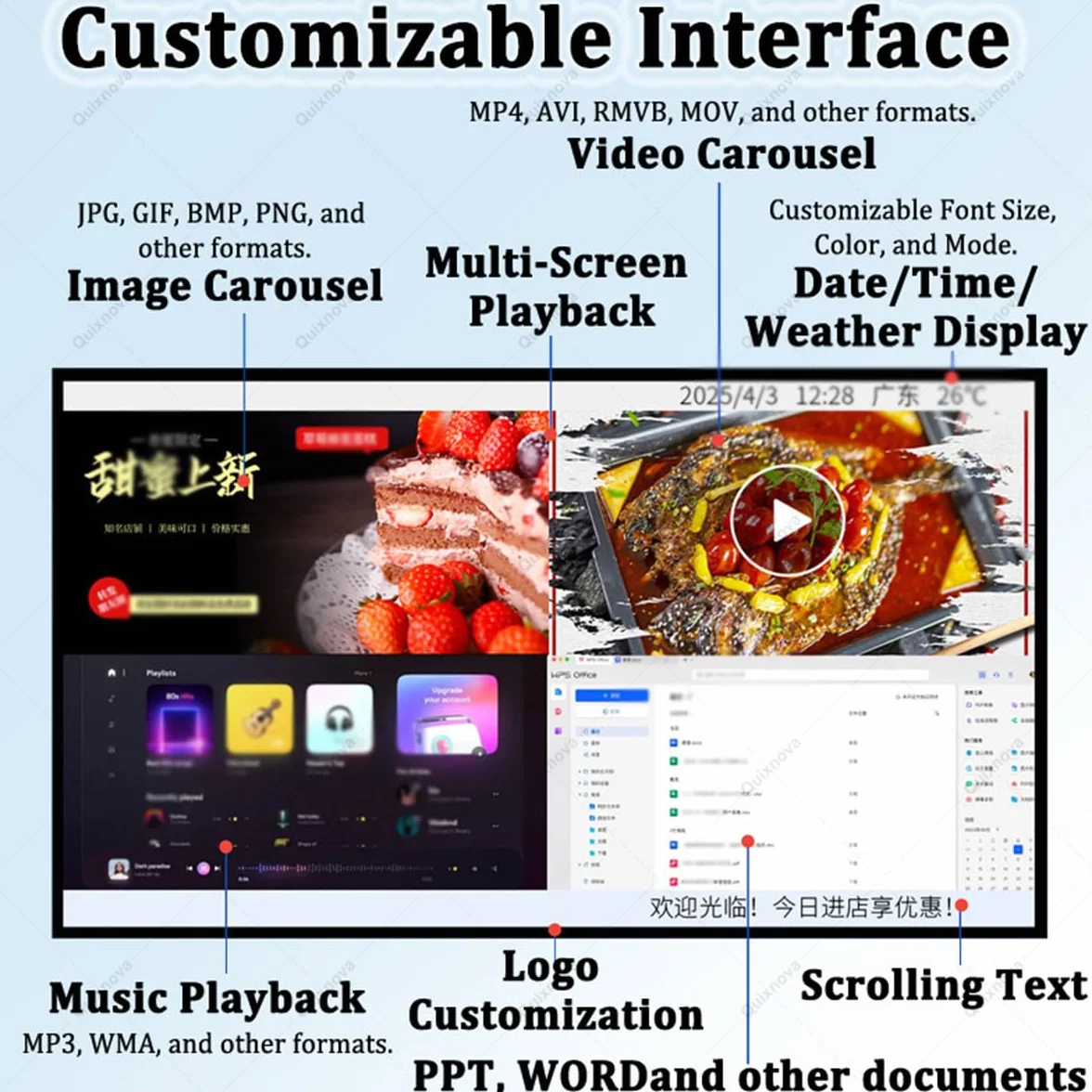 Display per segnaletica Digitale, Schermo LCD con Menu Digitale da Parete per ristoranti e Negozi, Lettore multimediale pubblicitario per chioschi digitali, looping 43inch