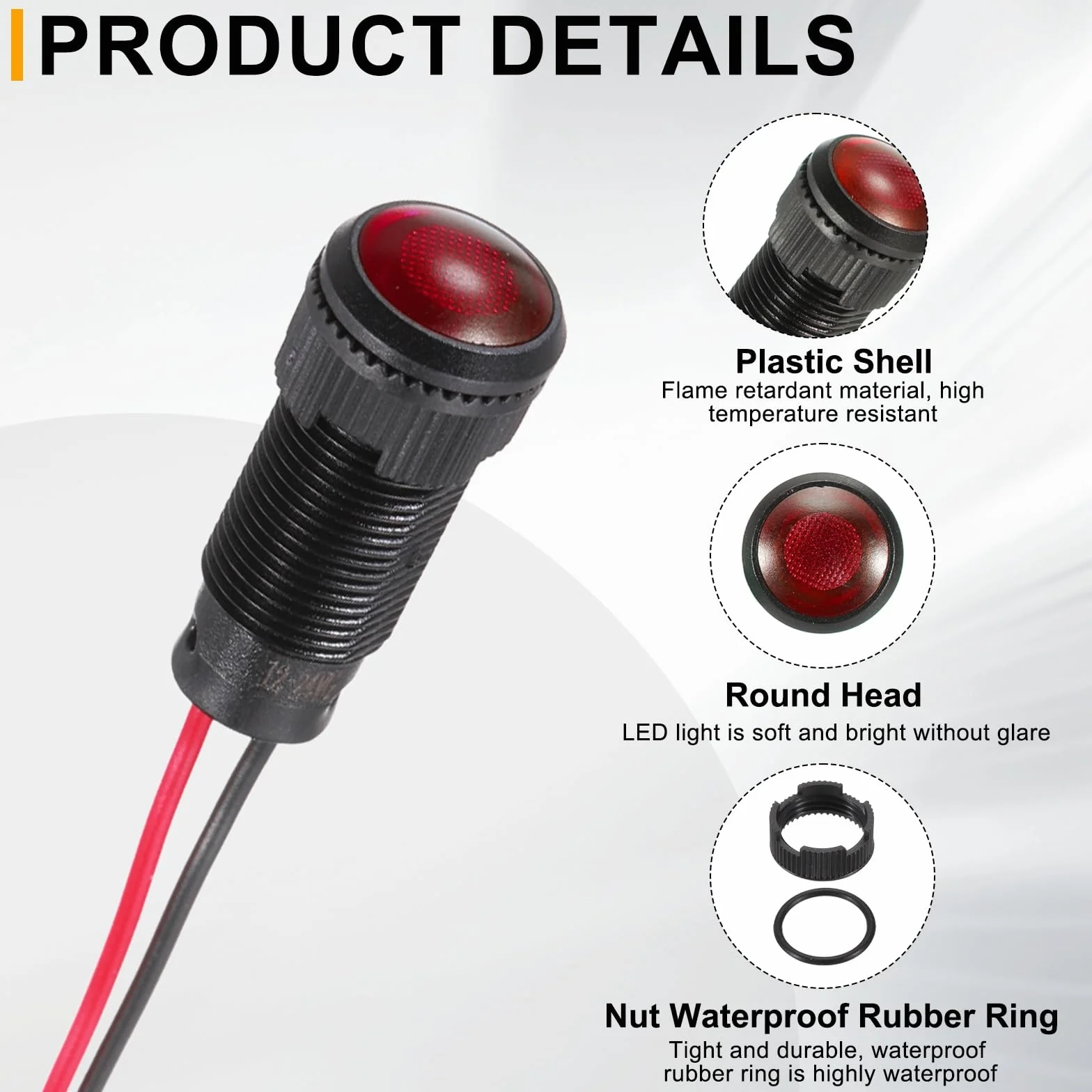 PATIKIL 5Pz 10mm LED Spia Indicatrice 12V-24V AC/DC IP67 Lampada Segnale Impermeabile Testa Rotonda per Barca Auto 5 Colori