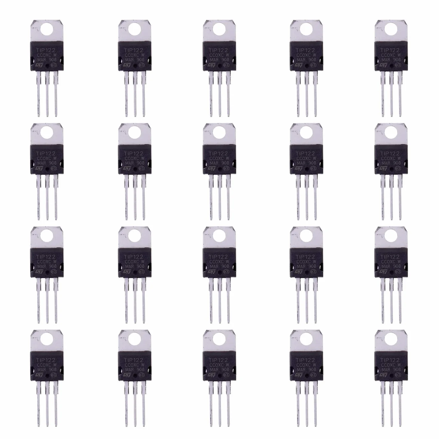 BOJACK TIP122 NPN 5 A 100 V Transistor di potenza epitassiale al silicio 5 amp 100 Volt Transistor Darlington TO-220 (confezione da 20 pezzi)