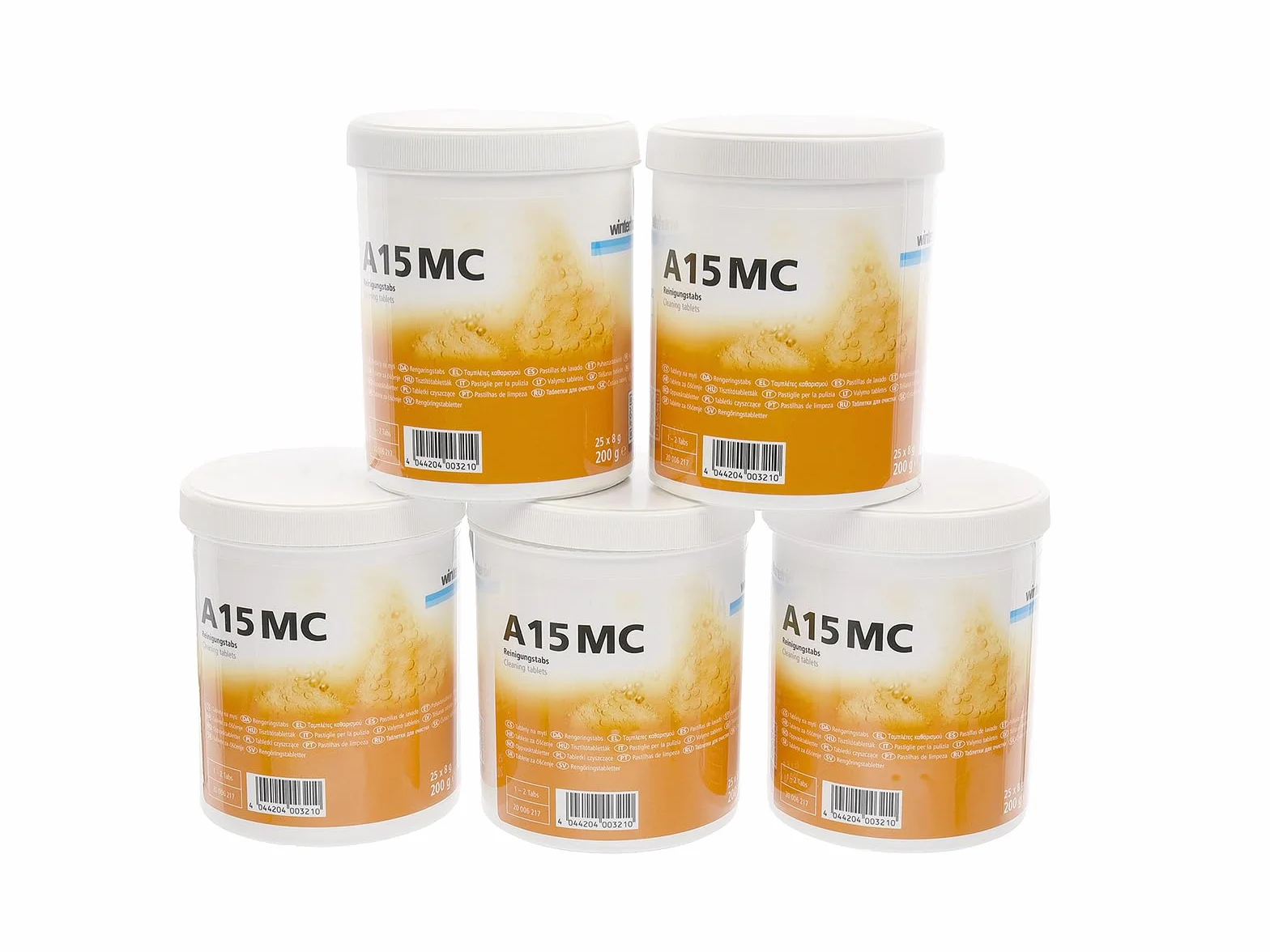 Winterhalter A15 MC Compresse detergenti per lavastoviglie 20006217 Set di 5 lattine da 25 compresse detergenti per la ristorazione professionale, rimuove calcare, depositi e odori –A15 MC