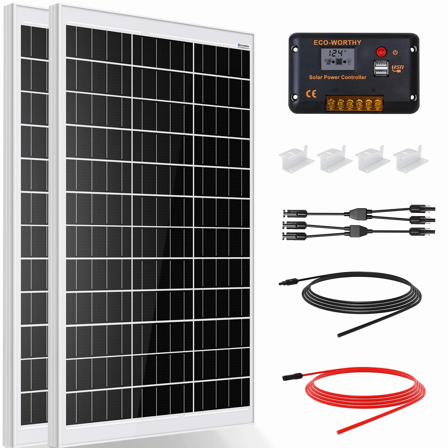 ECO-WORTHY Kit pannello solare da 240 W 12 V 1 kWh/giorno fuori rete per camper, auto, barca, riparo da campeggio: 2 pannelli mono 120 W + regolatore PWM 30 A