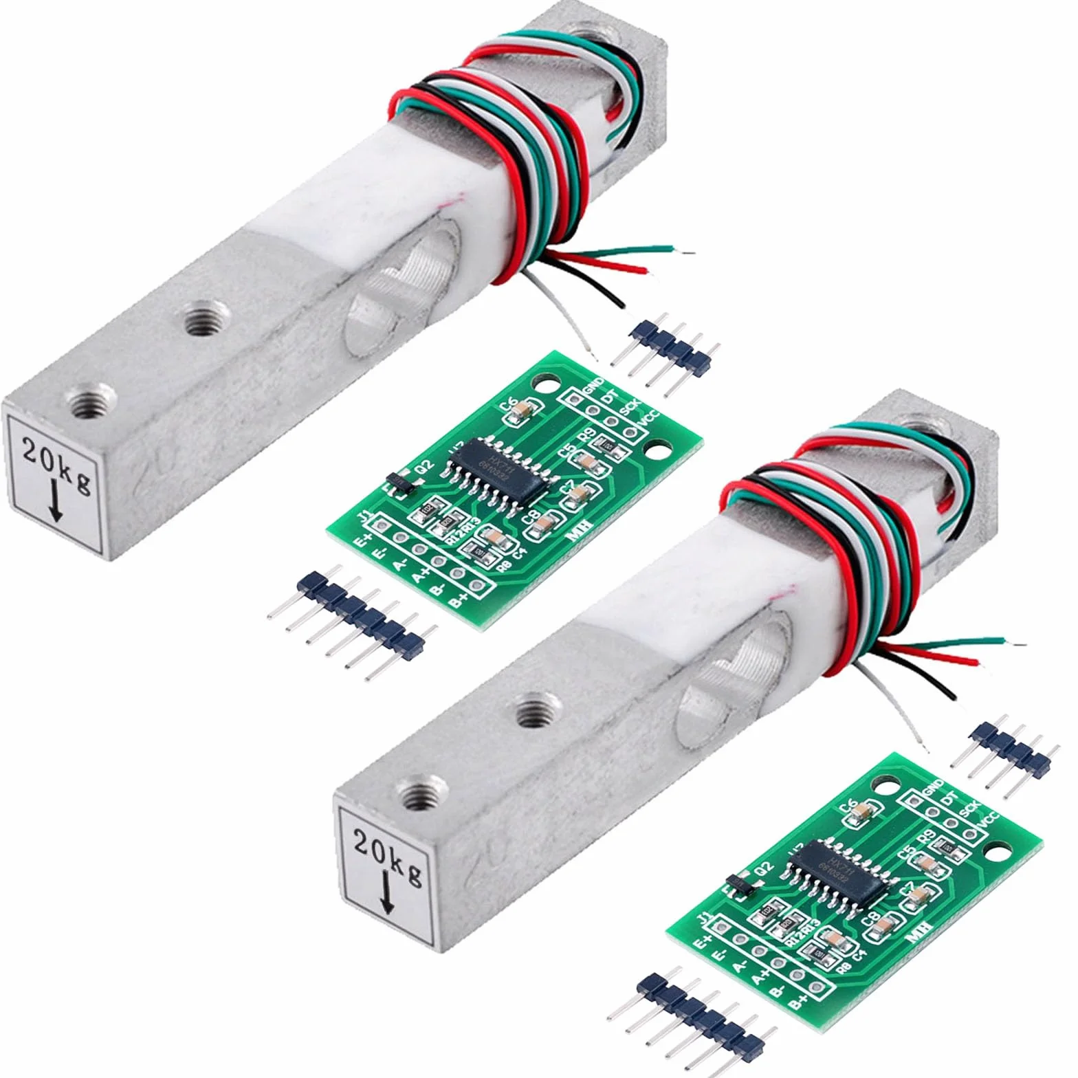 2PCS Sensore di Peso a Cella di Carico Digitale 1kg 5kg 10kg 20kg Sensori di Bilancia da Cucina Elettronici Portatili ad Alta Precisione per Arduino Fai Da Te ((20kg + HX711), 2)
