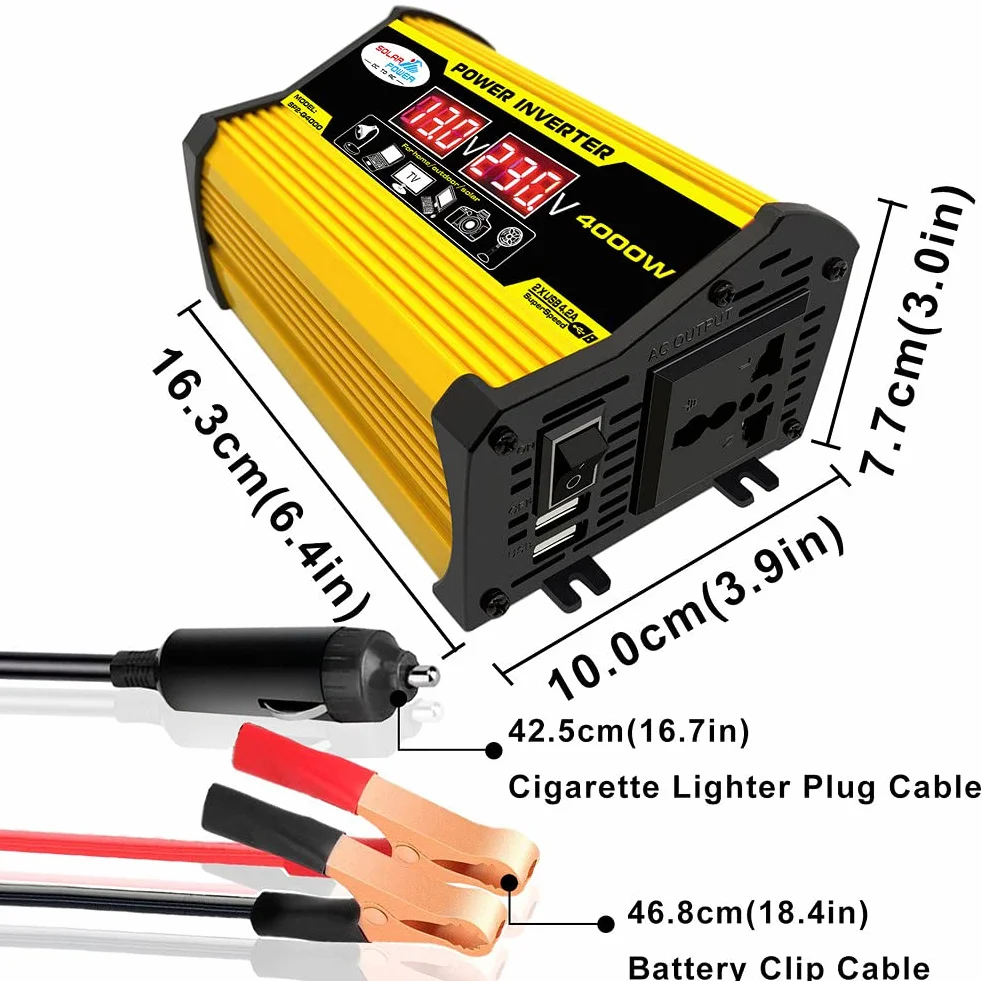 4000 W Car Power Inverter DC 12 V AC 110 V 220 V Convertitore Solare Nero