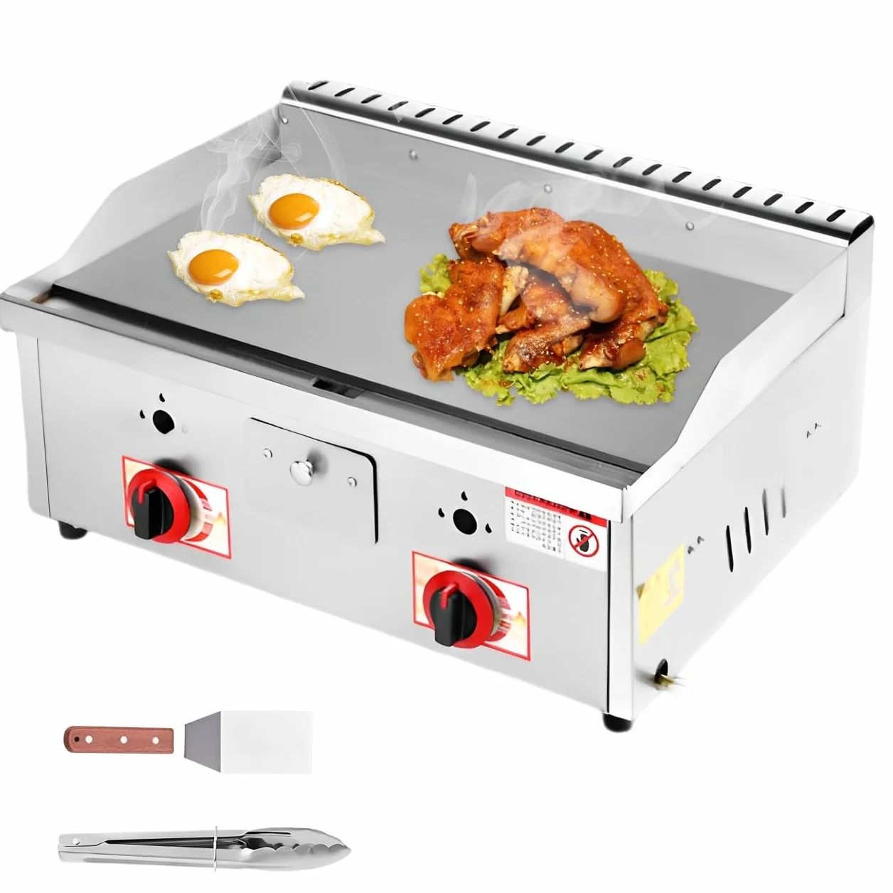 Professionale Piastra a Gas Portatile Ferro Acciaio Inox Piastra Antiaderente 55 x 35 cm Protezione Antischizzi Cassetto Scarico per Grasso Adatto per Ristoranti Bar Camping (55 X 35cm)