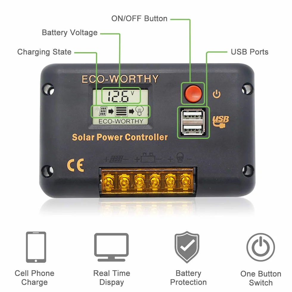 ECOWORTHY 150W 12V Mono Solar Starter Kit con 20 A Amp LCD regolatore di carica per off-grid RV barca camper