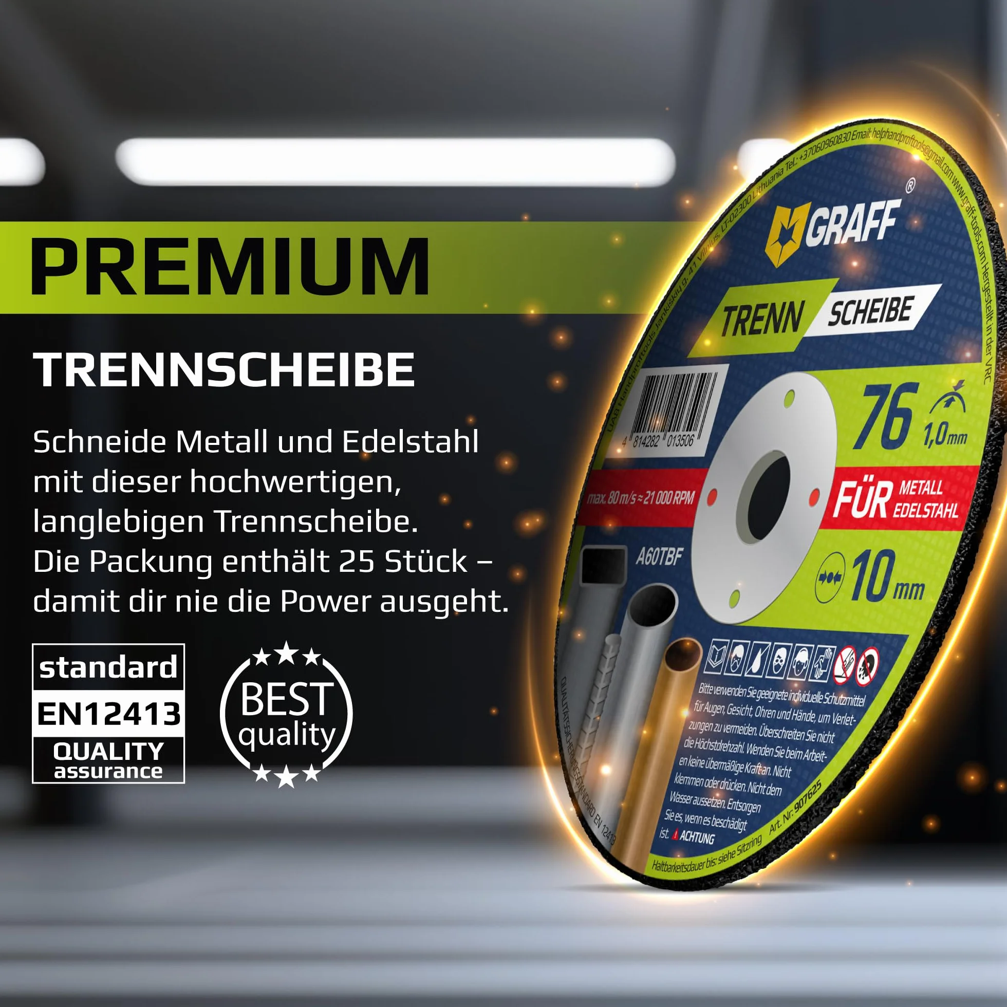 Dischi da Taglio 76 Ferro, Metallo e Acciaio INOX per Smerigliatrice Angolare, 76 X 1mm Disco Flessibile 25 Pezzi – Taglio Rapido e Professionale GRAFF