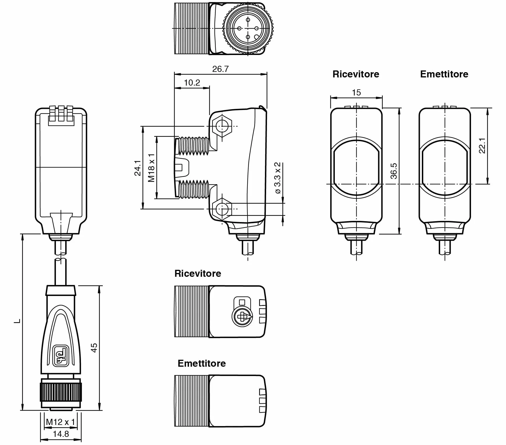 Sensore fotoelettrico a sbarramento PEPPERL+FUCHS FA ITA - PEP284458 OBE10M-R103-S2EP-IO-0,3M-V1-284458