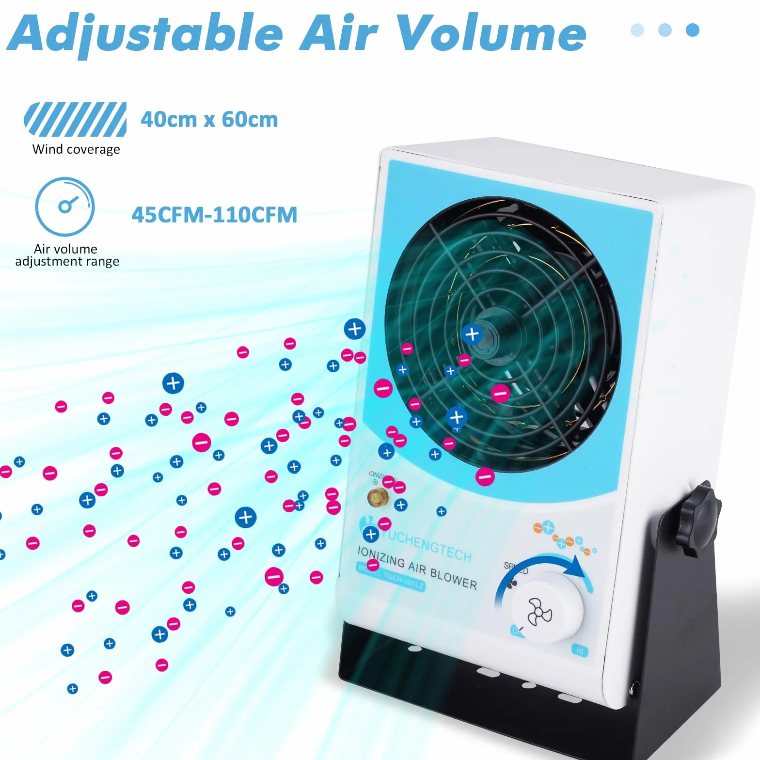 YUCHENGTEH ESD Soffiatore D'aria Antistatico Soffiatore D'aria Ionizzante Ago Ionico Incorporato ±10V Bilanciamento Ionico 45-110CFM Volume D'aria Regolabile per Eliminazione Dell'elettricità Statica