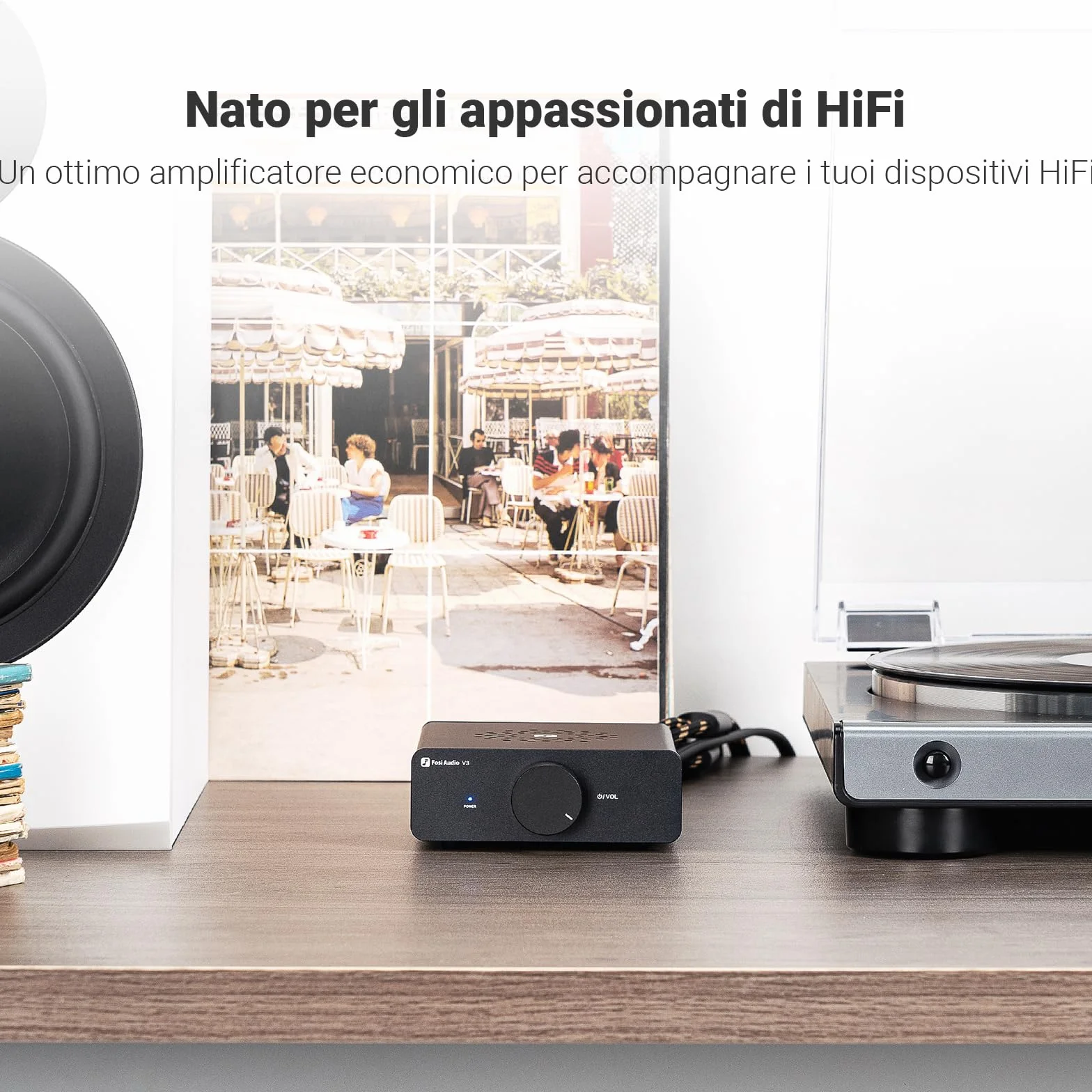 Fosi Audio V3 Amplificatore Audio, 300Wx2, Chip TPA3255, Mini Amplificatore HiFi Stereo, 2 Op-Amp TI NE5532 Sostituibili, Design Innovativo Dissipazione del Calore, con alimentazione 32V/5A