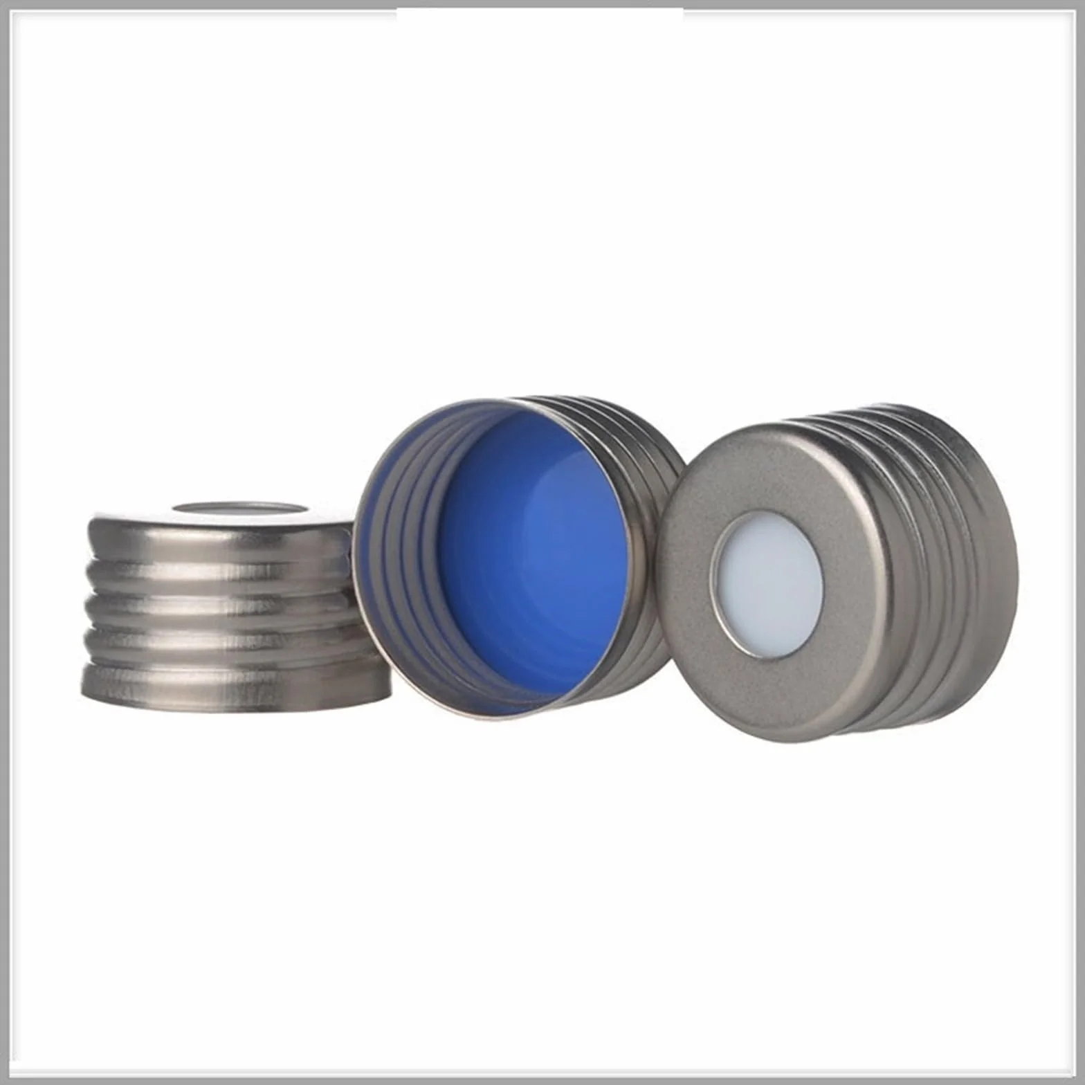Setti for copertura magnetica in metallo 18 mm Setti 17,5 mm PTFE bianco/silicone blu (1,5 mm) di spessore Tappo for fiala for cromatografia 18 mm 100/conf.
