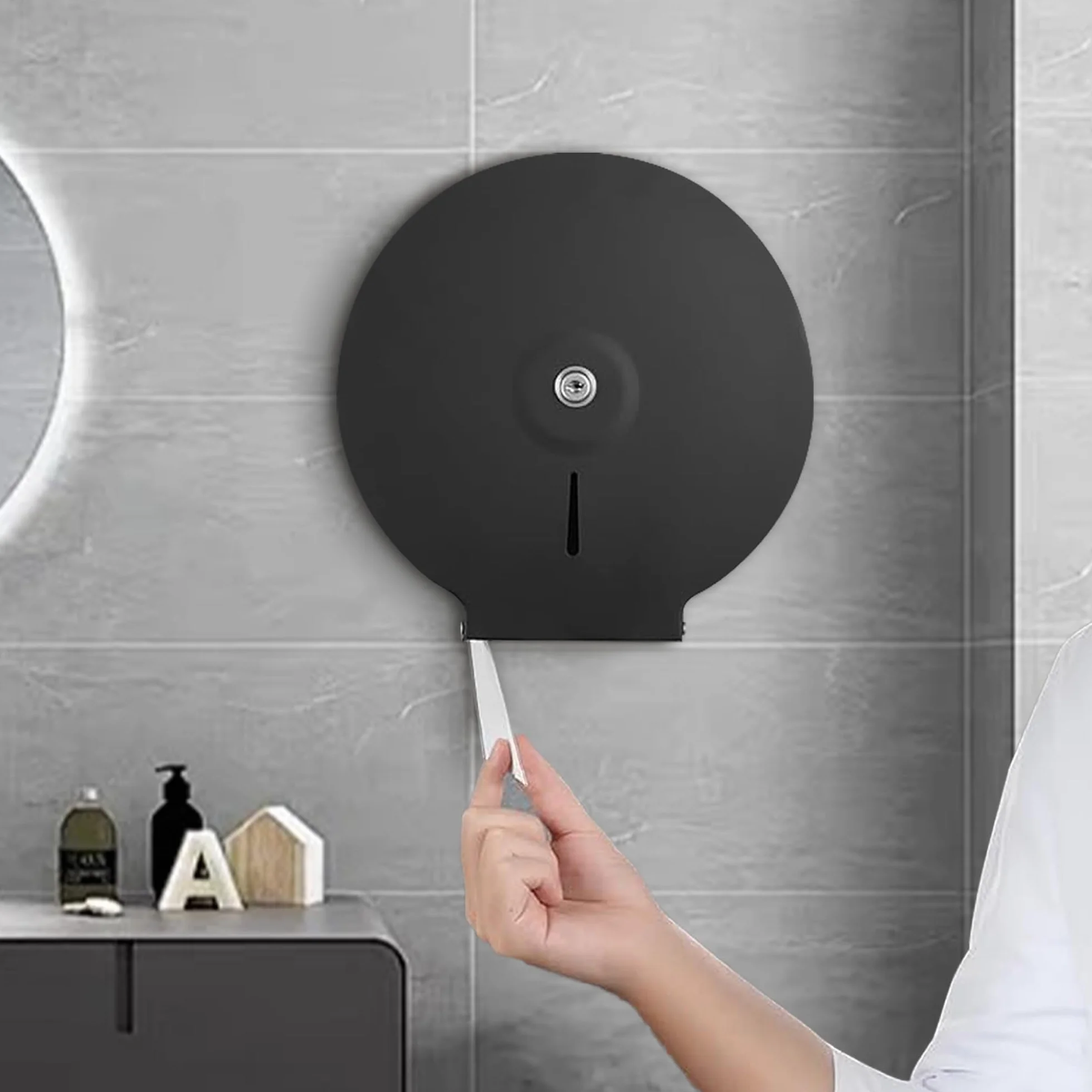 NICEME Dispenser di asciugamani di carta, commerciale, blocco, mandrino 40mm, diametro 255mm, Nero
