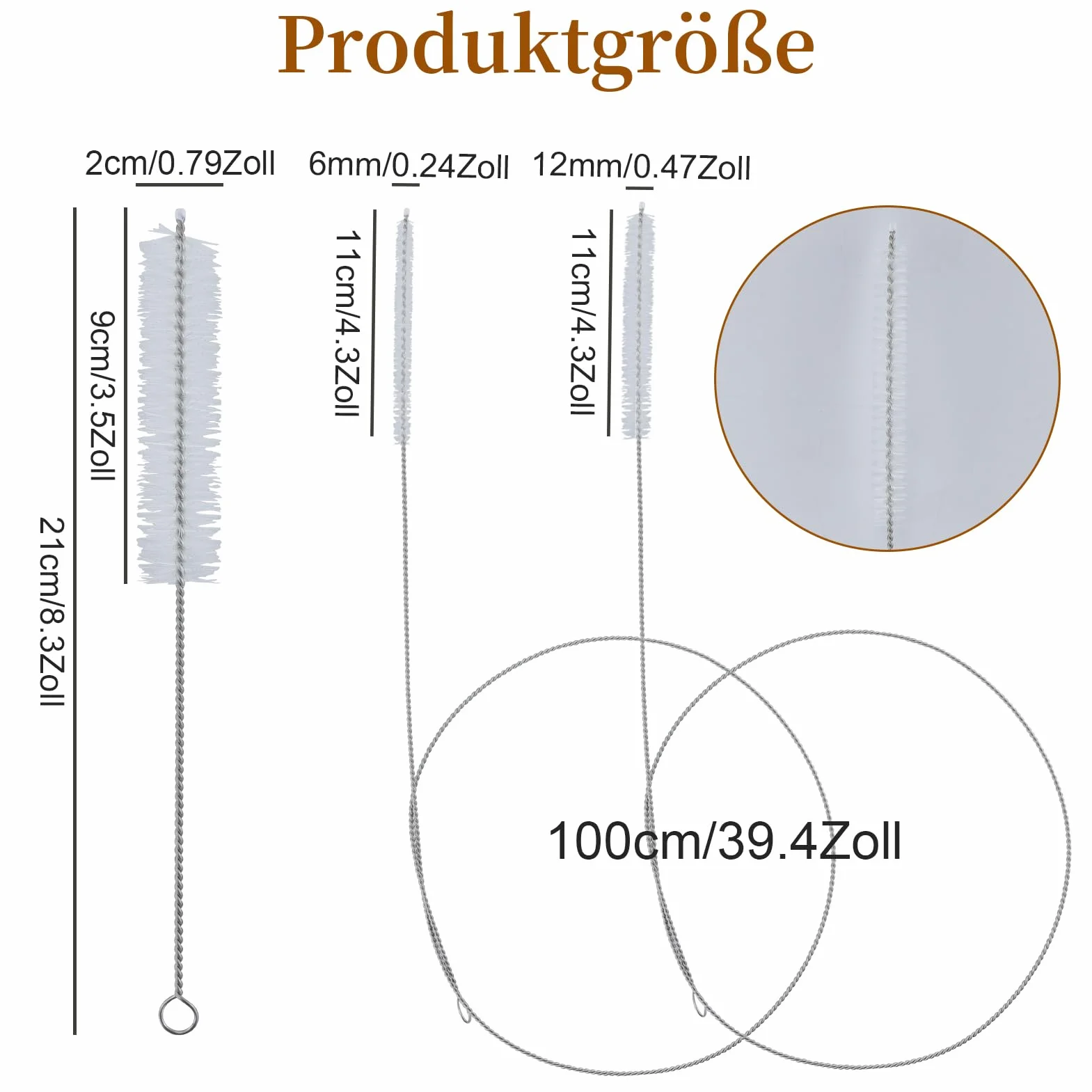 4 spazzole per tubo, spazzola per la pulizia in acciaio inox, 1 m, spazzola per bottiglie, spazzola extra lunga, spazzola per tubo di paglia, tubo, bottiglie, scarico frigorifero