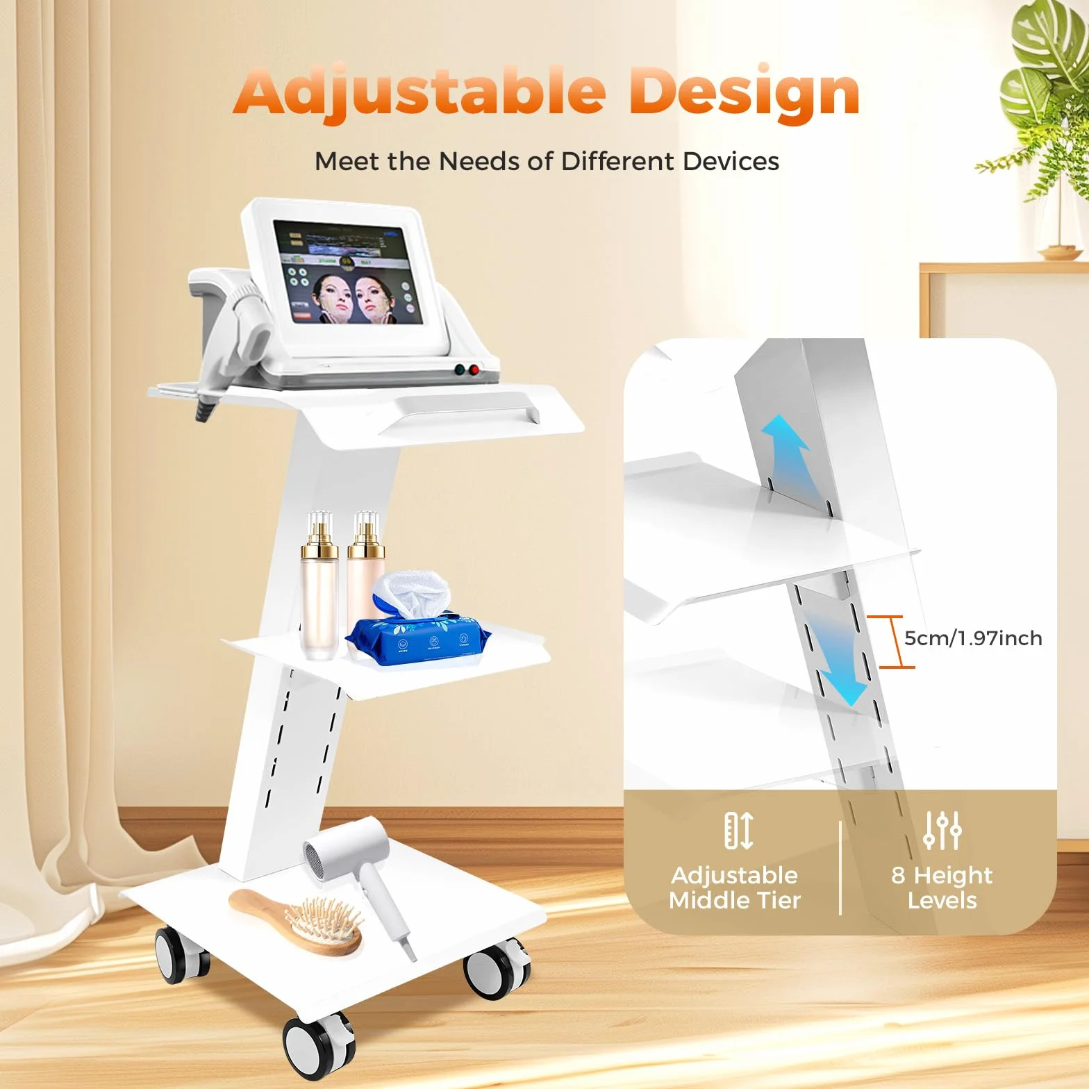Carrello Medico a 3 Piani – Dental Trolley Con Ruote Bloccabili Con Presa Di Corrente, Comodo e Veloce Carrello Per Dispositivi, Tavolino Da Appoggio Per Dentisti, Ospedali e Saloni Di Bellezza