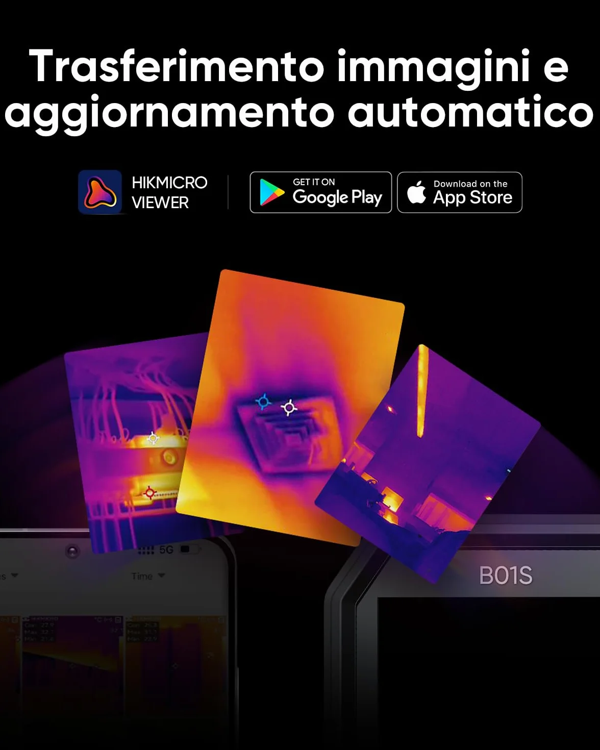 HIKMICRO Termocamera B01S, Risoluzione IR 256 x 192, WiFi, 25 Hz, Termocamera, schermo LCD da 3,2 "con risoluzione di 640 x 480, Imager Termico Portatile a Infrarossi da 49.152 Pixels