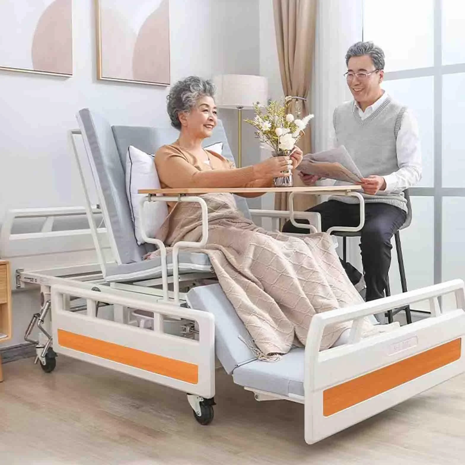 CAULO Letto di Cura Manuale Letto d'ospedale, Letto Medico Funzionale, Letto paziente paralizzato con Foro per WC/Materasso Letto di Cura casa Multifunzionale