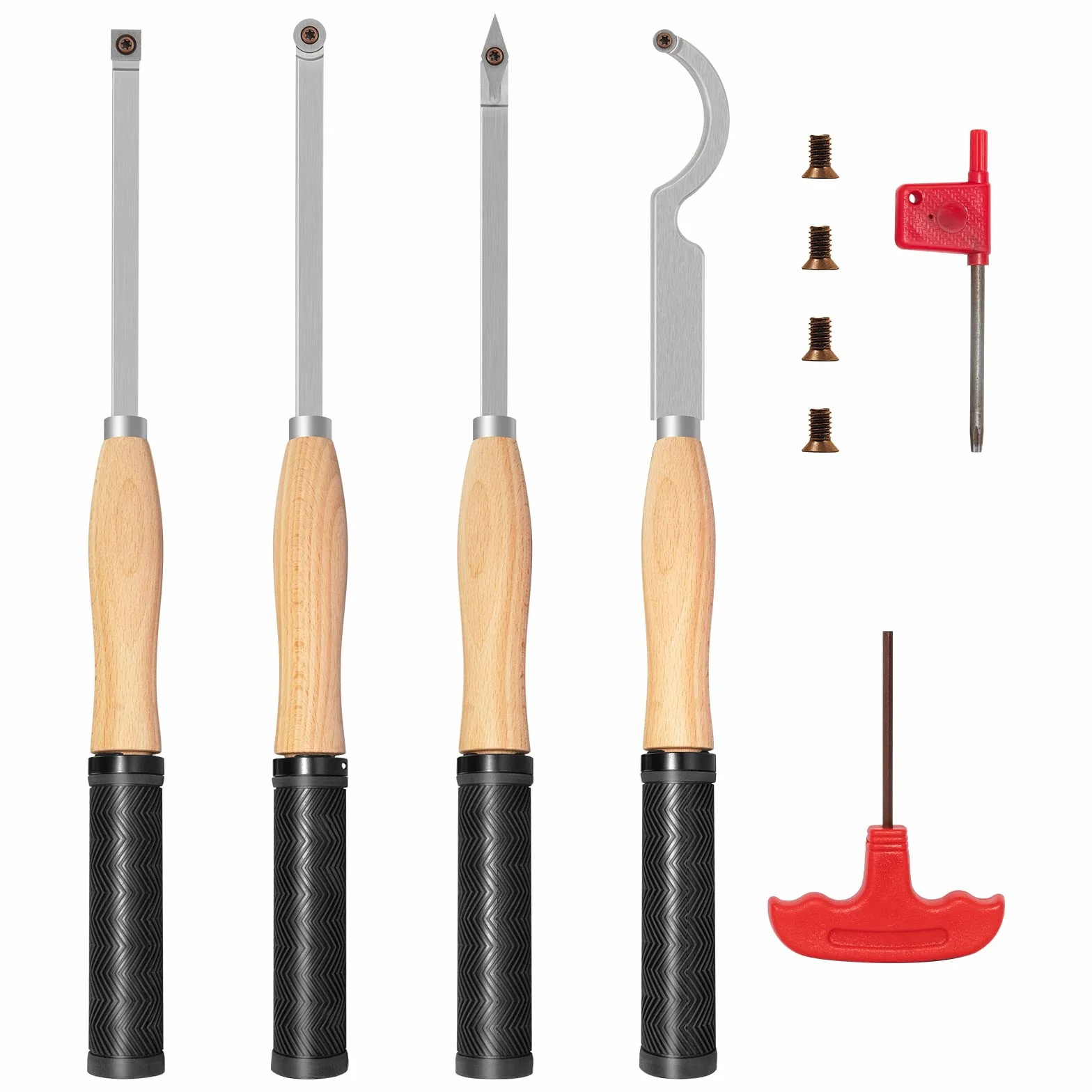 Kit di utensili per tornitura in legno con punta in metallo duro da 46,5 cm, per sgrossatura e finitura per tornio con inserti in metallo duro quadrato diamantato (manico in faggio)
