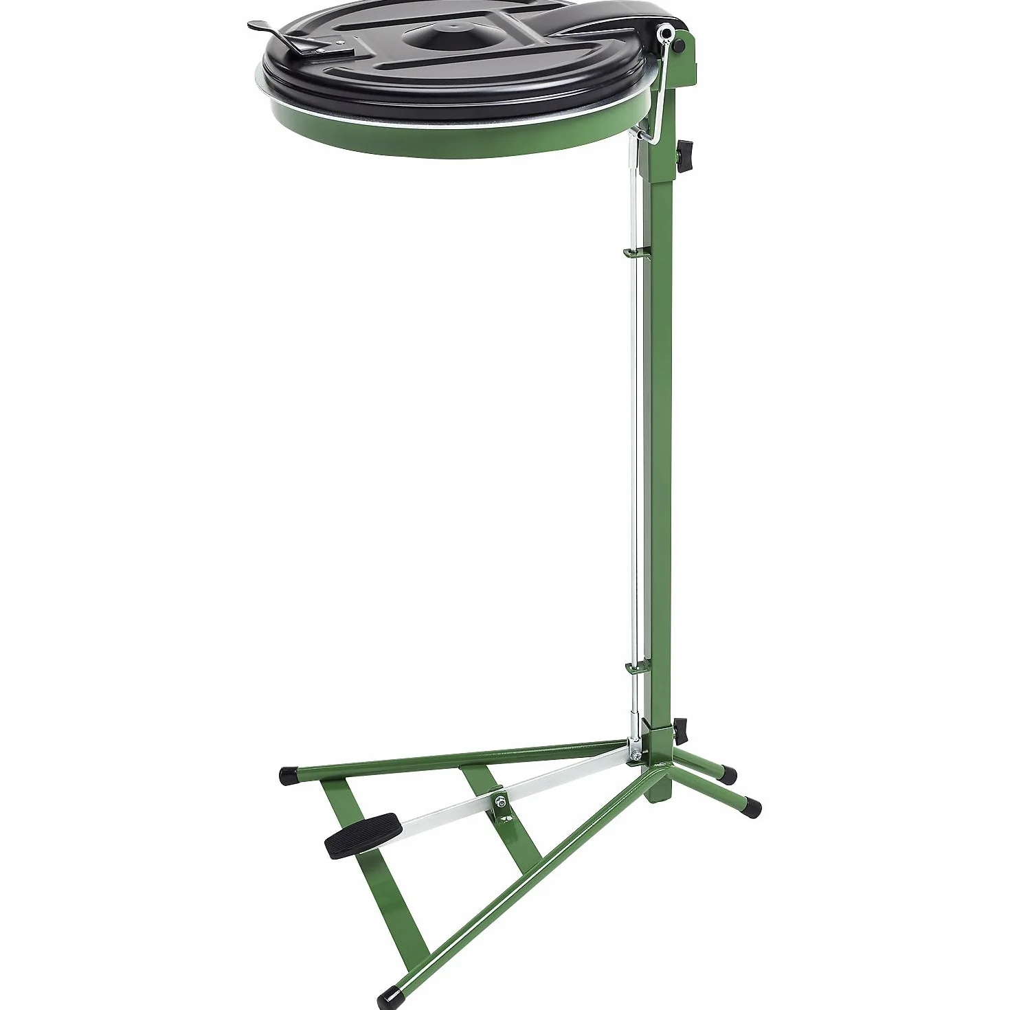 kaiserkraft | Supporto per sacchi rifiuti | telaio fisso | per capacità 120 l | con pedale | verde | coperchio in plastica