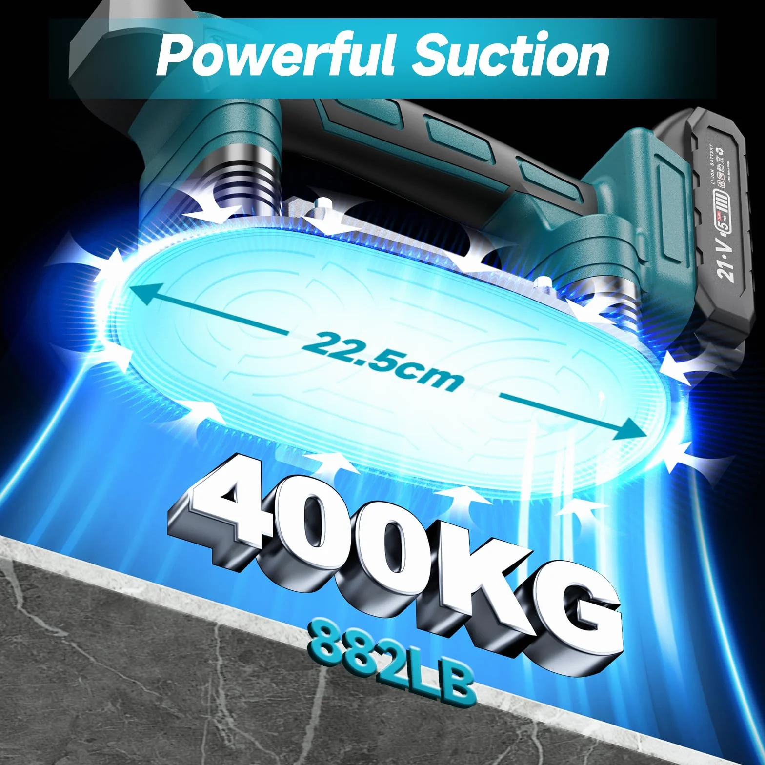 Vibratore per Piastrelle Compatibile con Maa-kita 18V 21V Batteria, 225mm Ventosa Vibrante per Piastrelle 400 KG di Forza di Aspirazione in 9 Marce, per Piastrelle Vetro, 2 * 2.0Ah Batteria