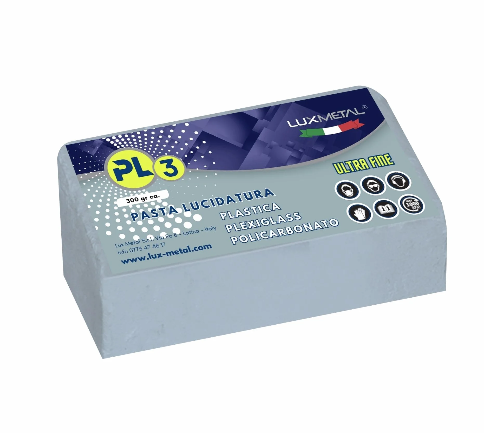 Lux Metal - Pasta Abrasiva PL3 300 gr Ultra Fine per Lucidare Plexiglass Trasparente, Policarbonato e Plastica - Rimuovi Graffi e Rinnova Fari Auto