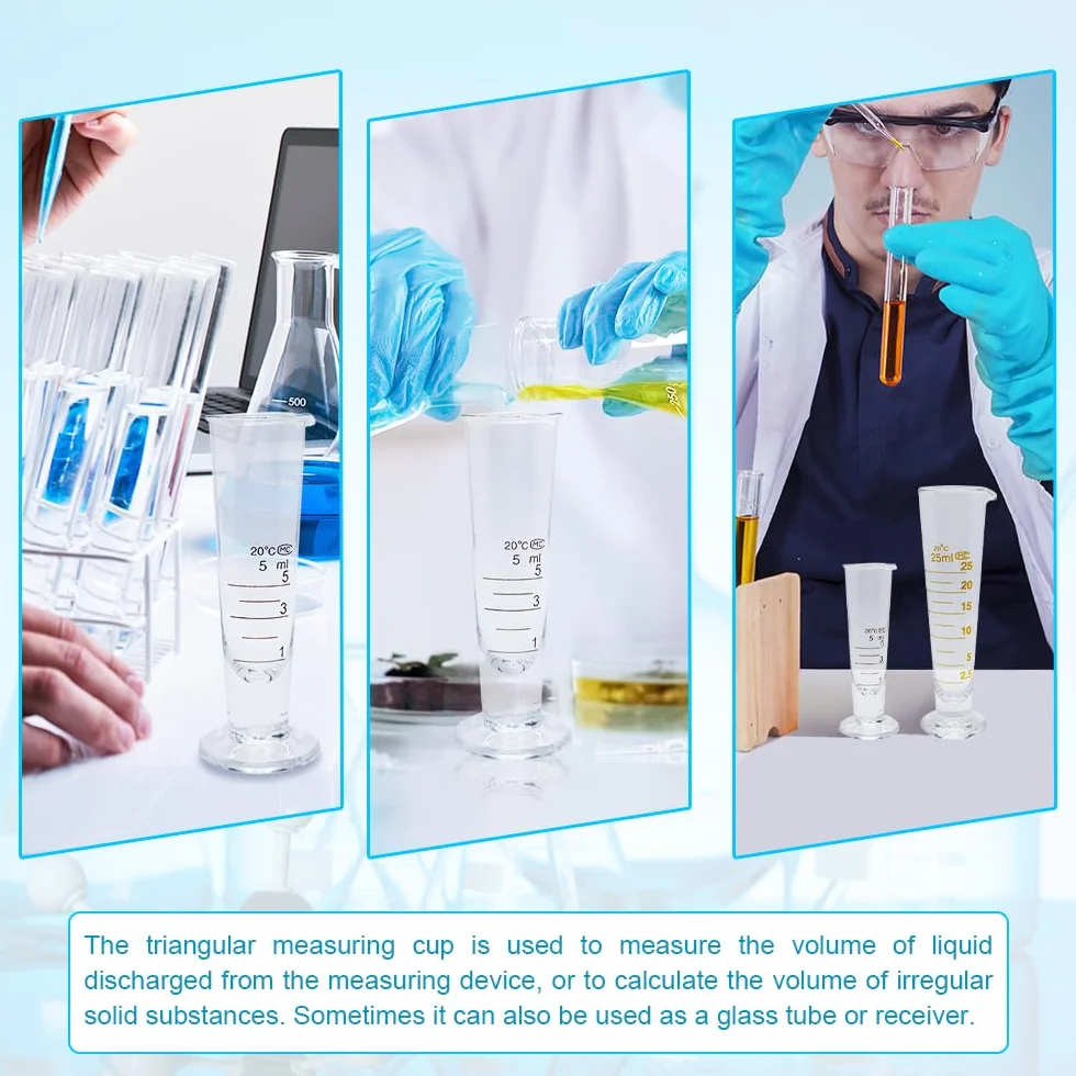1 misurino conico graduato da 5 ml a 2000 ml con base in vetro per farmacia, con beccuccio (10 ml)