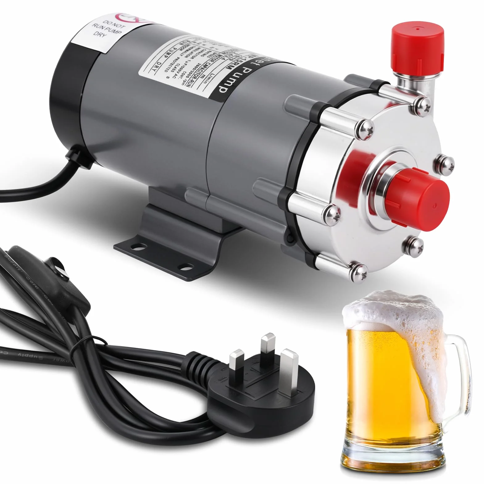 MXBAOHENG Pompa Magnetica per Birra 10 W Pompa a trasmissione magnetica Pompa per birrificazione domestica con testa in acciaio inox Resiste a temperature 120 °C per liquidi come malto, bevande, acqua