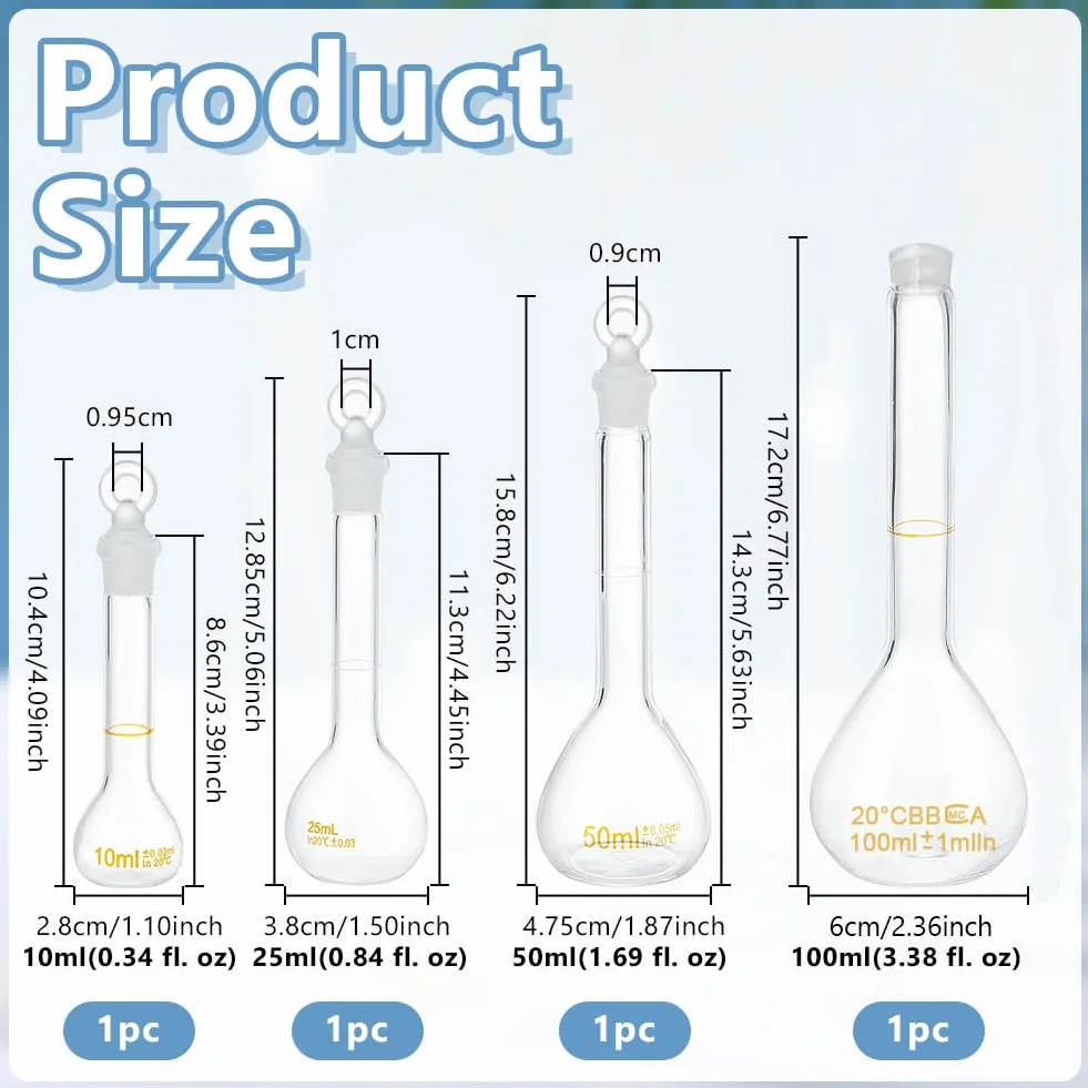 OLYCRAFT Set di boccetta tarata 10 ml 25 ml 50 ml 100 ml con tappo in vetro