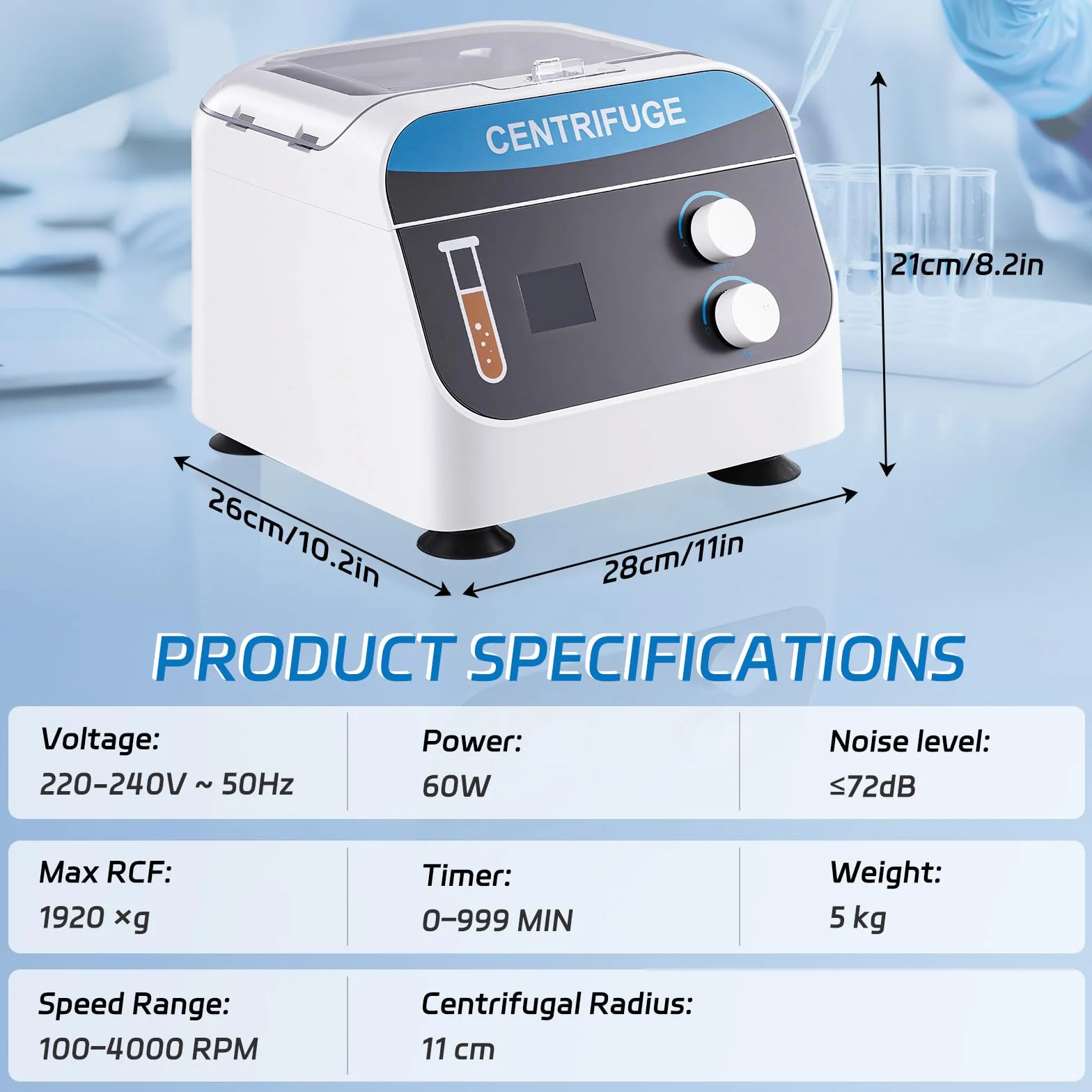 YUCHENGTECH Centrifuga da Laboratorio Digitale da Tavolo Centrifuga a BassaVelocità 20mlx6 4000 Giri/min 0-999 Min Tempi 1920XG per Provette da Centrifuga 5/7/10ml, 28x26x21cm 5kg