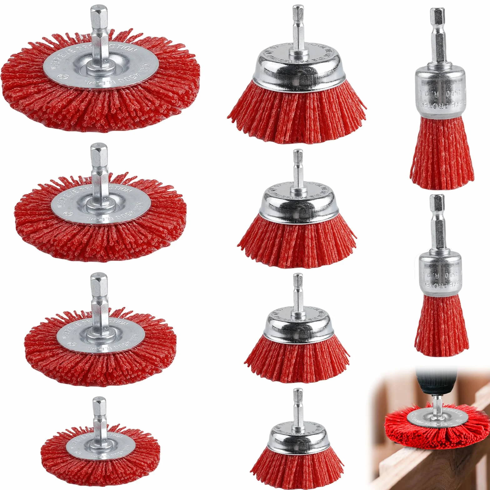 10 spazzole in nylon, filo di nylon con attacco esagonale da 1/4", per trapano, 6 misure, set di spazzole in nylon per rimuovere ruggine e filo abrasivo
