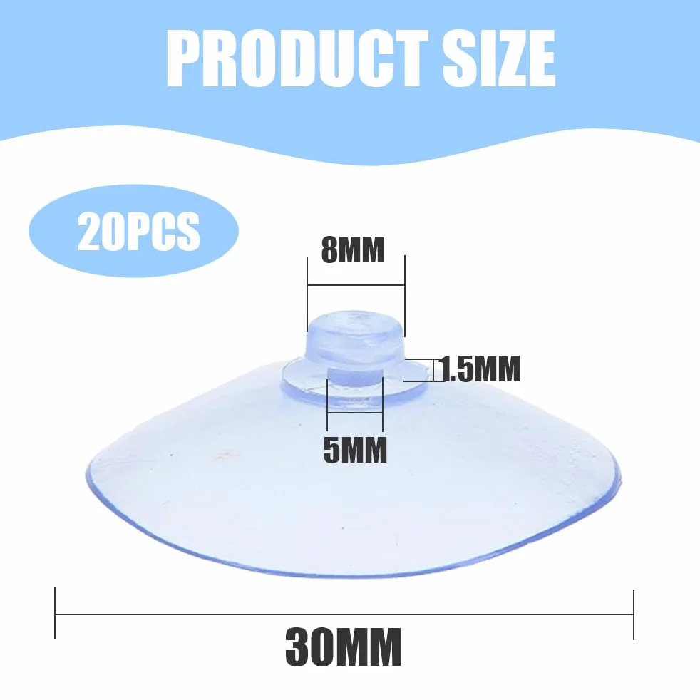 20 ventose trasparenti, ventose in plastica LJFEA PVC senza ganci, ventose robuste, adatte per finestre, pannelli di vetro, piastrelle, decorazione di auto, cucine, bagni, luci, armadietti (30 mm).