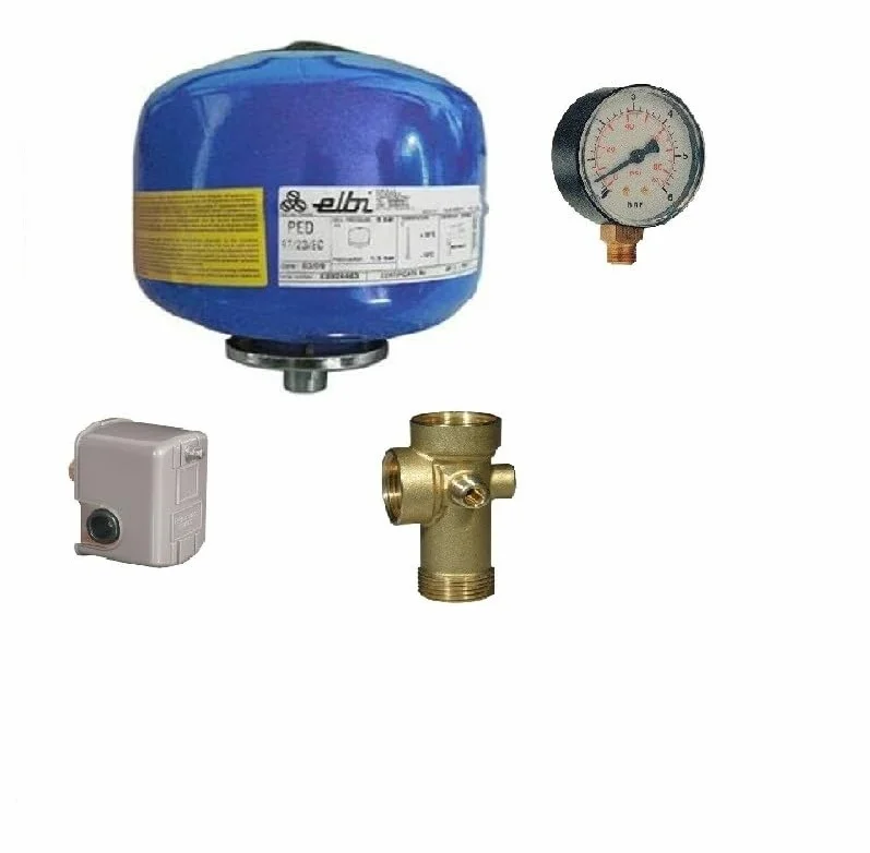 Idro Kit Idrosfera Autoclave 24Lt con Pressostato, Manometro, Raccordo Tee 5 Vie
