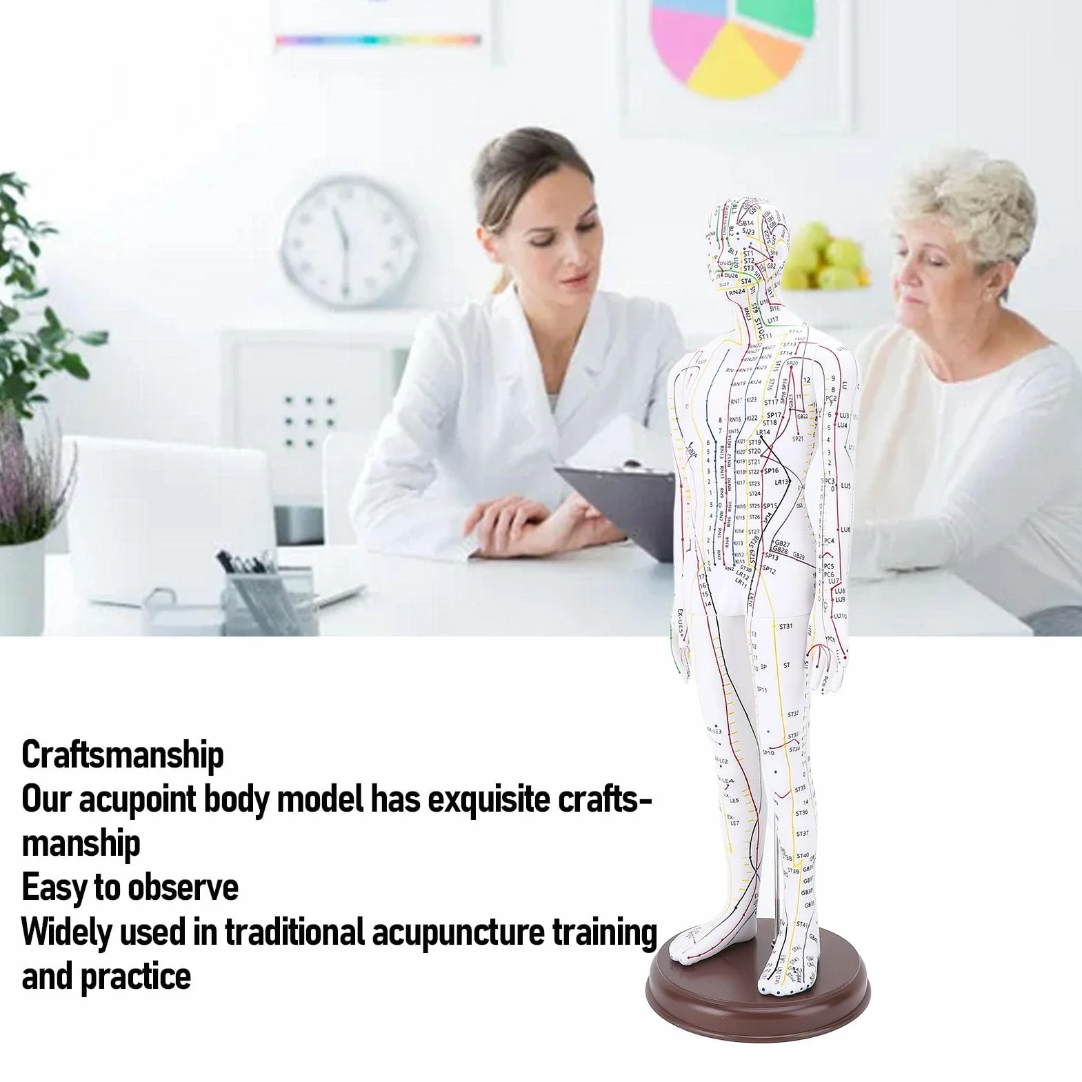 Modello per Agopuntura, Bambola per Agopuntura Professionale per Corpo Umano in PVC 20,47 Pollici con Base per Dimostrazione Didattica, Incisione Ad Alta Definizione (Maschio)