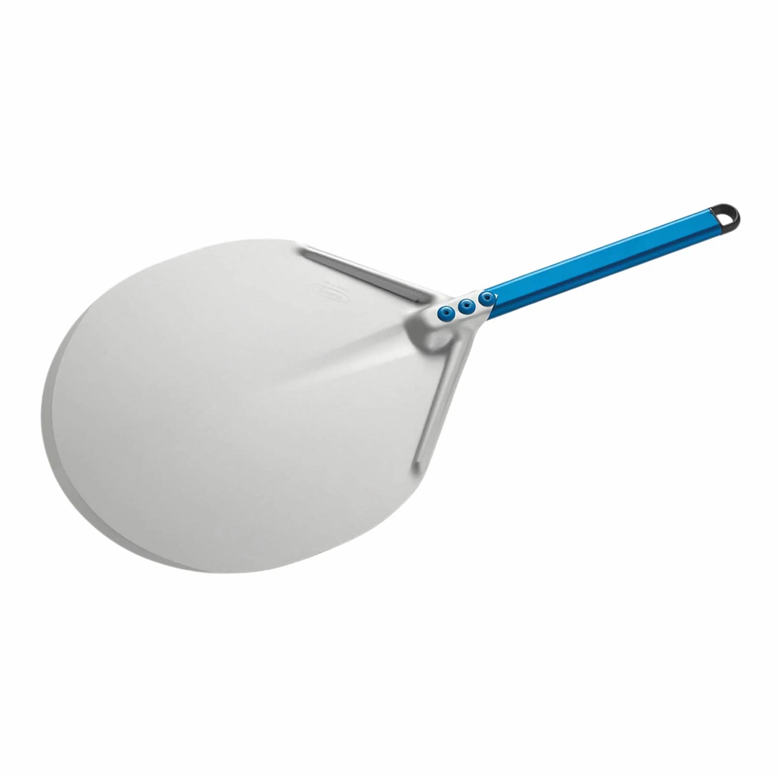 Gi.Metal Pala per Pizza Professionale Manico Corto, Linea Azzurra A-32C, Testa 33 cm, Lunghezza Manico 30 cm, Peso 0.47 Kg, Testa in Alluminio anodizzato neutro, manico anodizzato azzurro