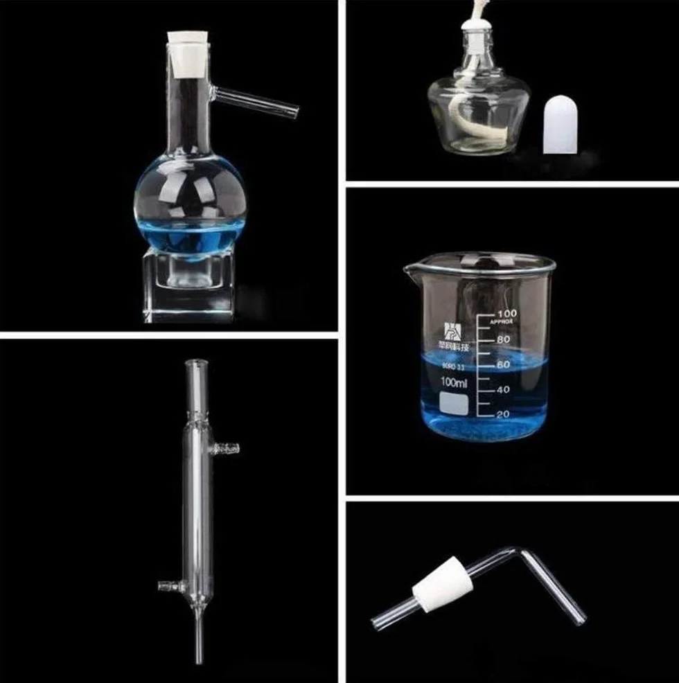 Lchzl Kit di vetreria per laboratorio Distillazione di vetro Distillatore di scienze industriali Purificazione di rugiada pura Produzione di oli essenziali Filtro per acqua distillata Prodotto chimico