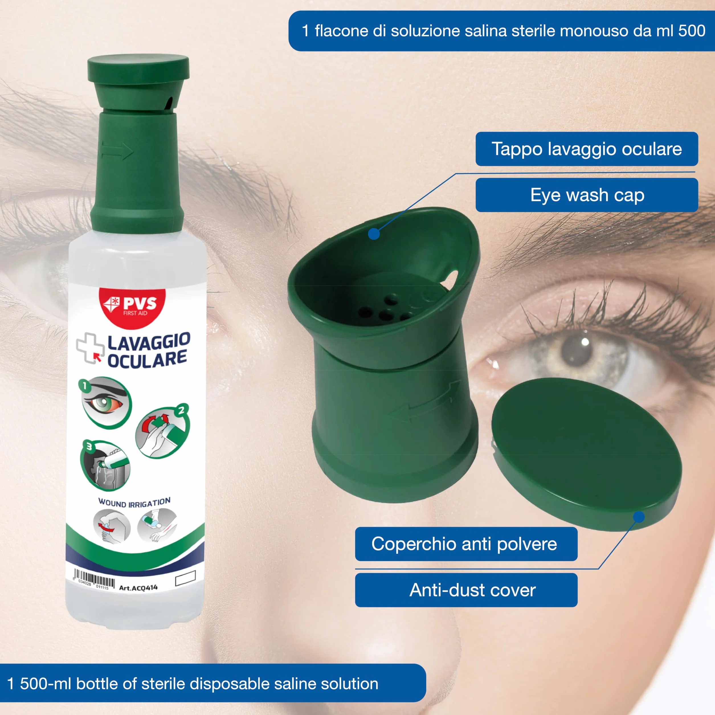 PVS - Soluzione Lavaggio Oculare, 500 ml Sterile, 34888