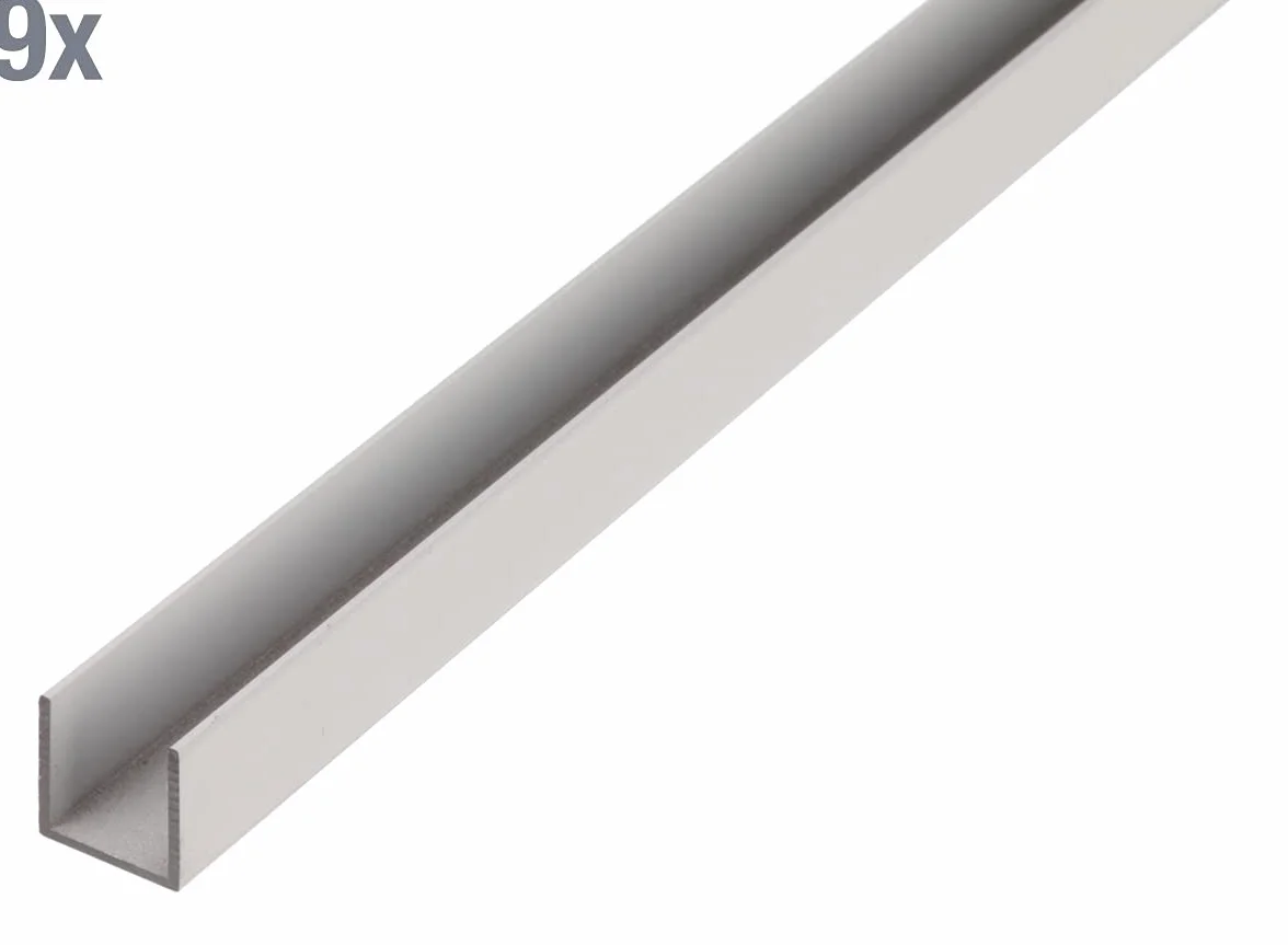 Alberts 498535 - Profilo a U, in alluminio, naturale, 1000 x 10 x 10 mm, set da 9 pezzi
