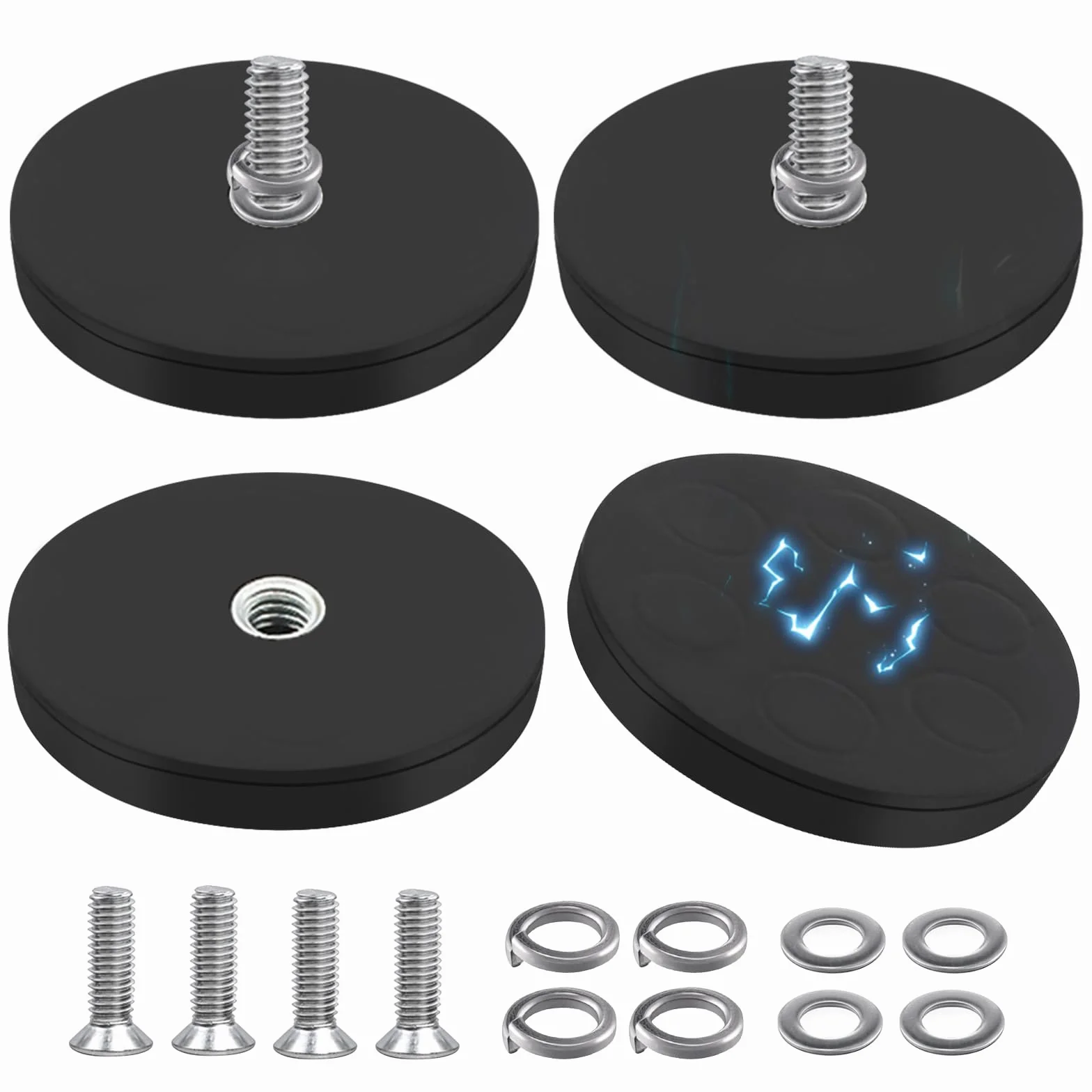 PORFOYO Magneti Al Neodimio Gommati,4 Pezzi Ø 66mm Magnete Rivestito In Gomma,Magneti Rotondi In Gomma,Magnete Gommato Magnete Per Veicoli,Strisce Luminose, Con Accessori Di Montaggio