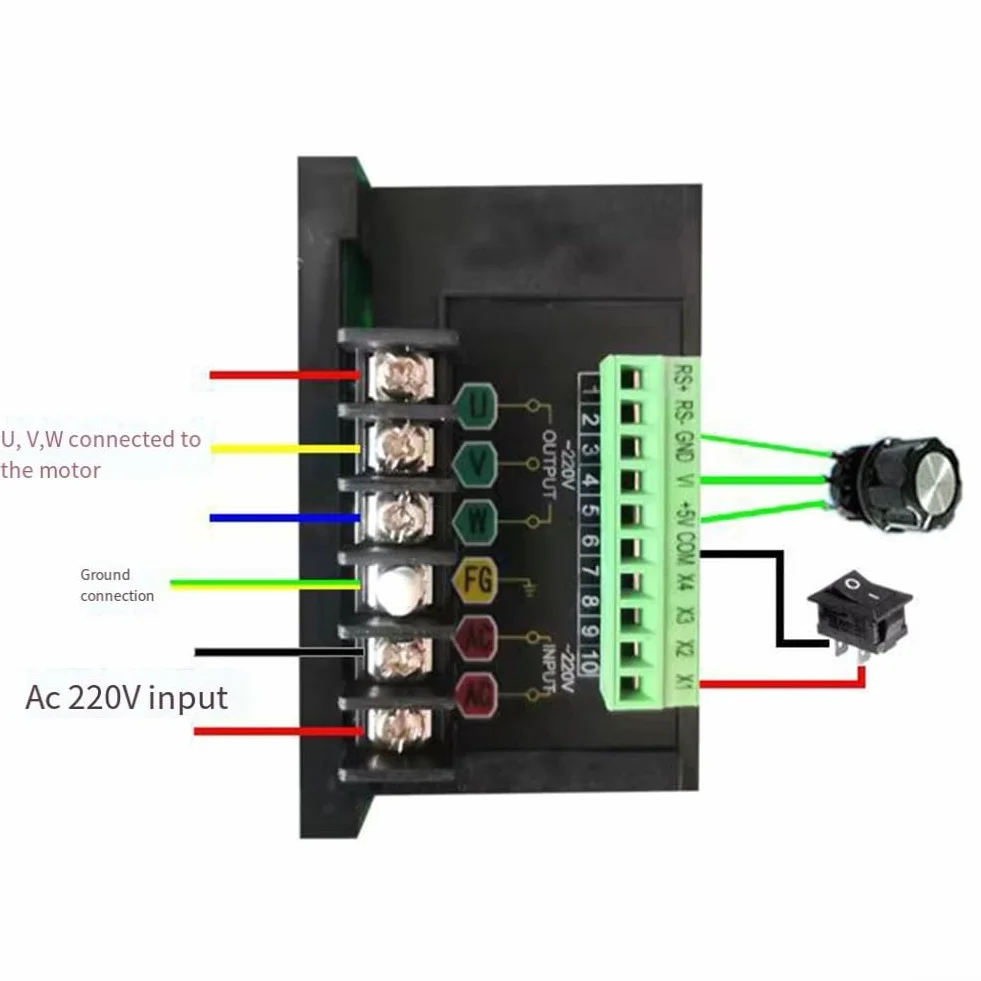 Inverter monofase a trifase per motori, 750/1100W, ingresso 220V, uscita 220V, funzioni di protezione multiple (UX-1.1KW)