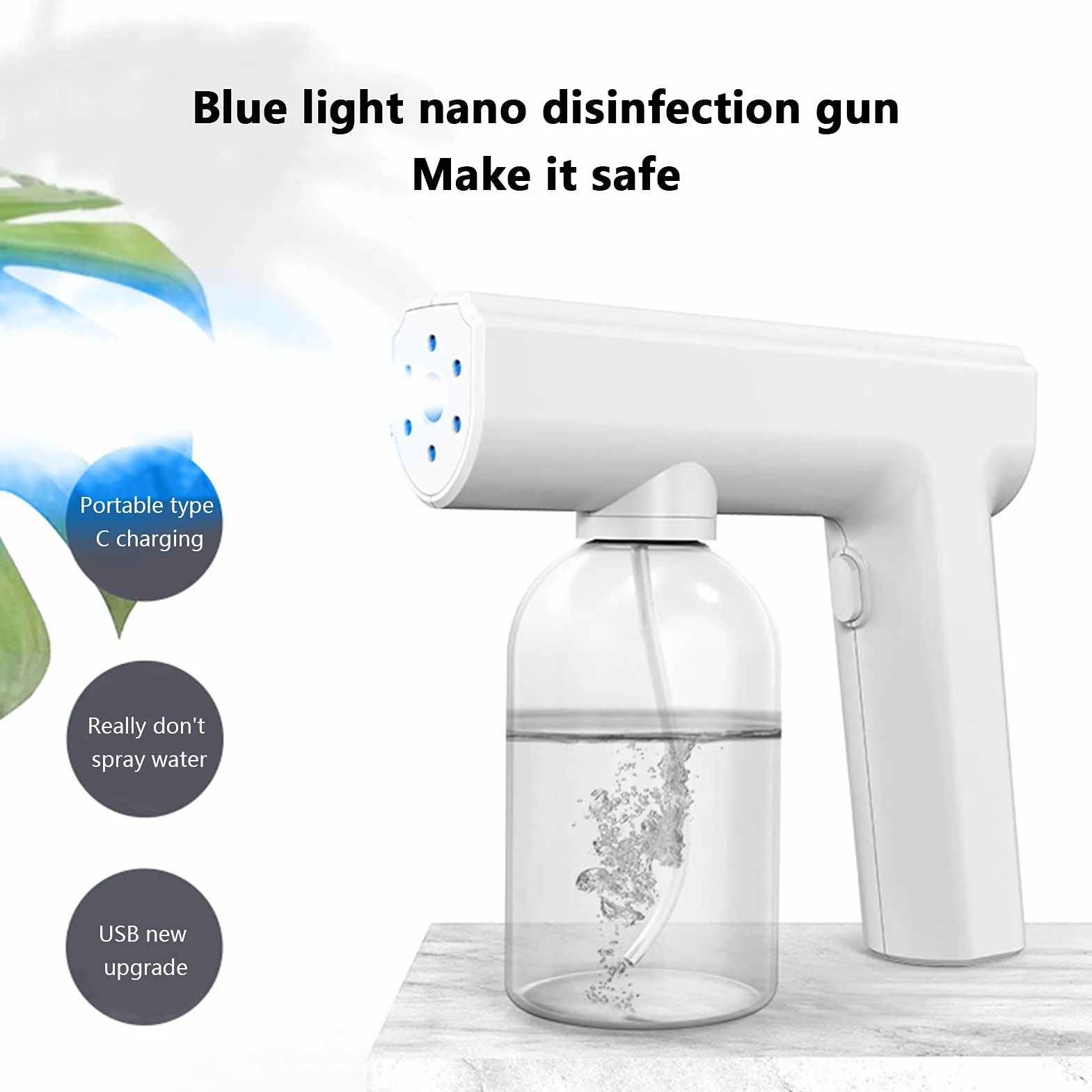 Nano atomizzazione disinfettante pistola a spruzzo, senza fili luce blu sterilizzazione vapore macchina nebbia (bianco)