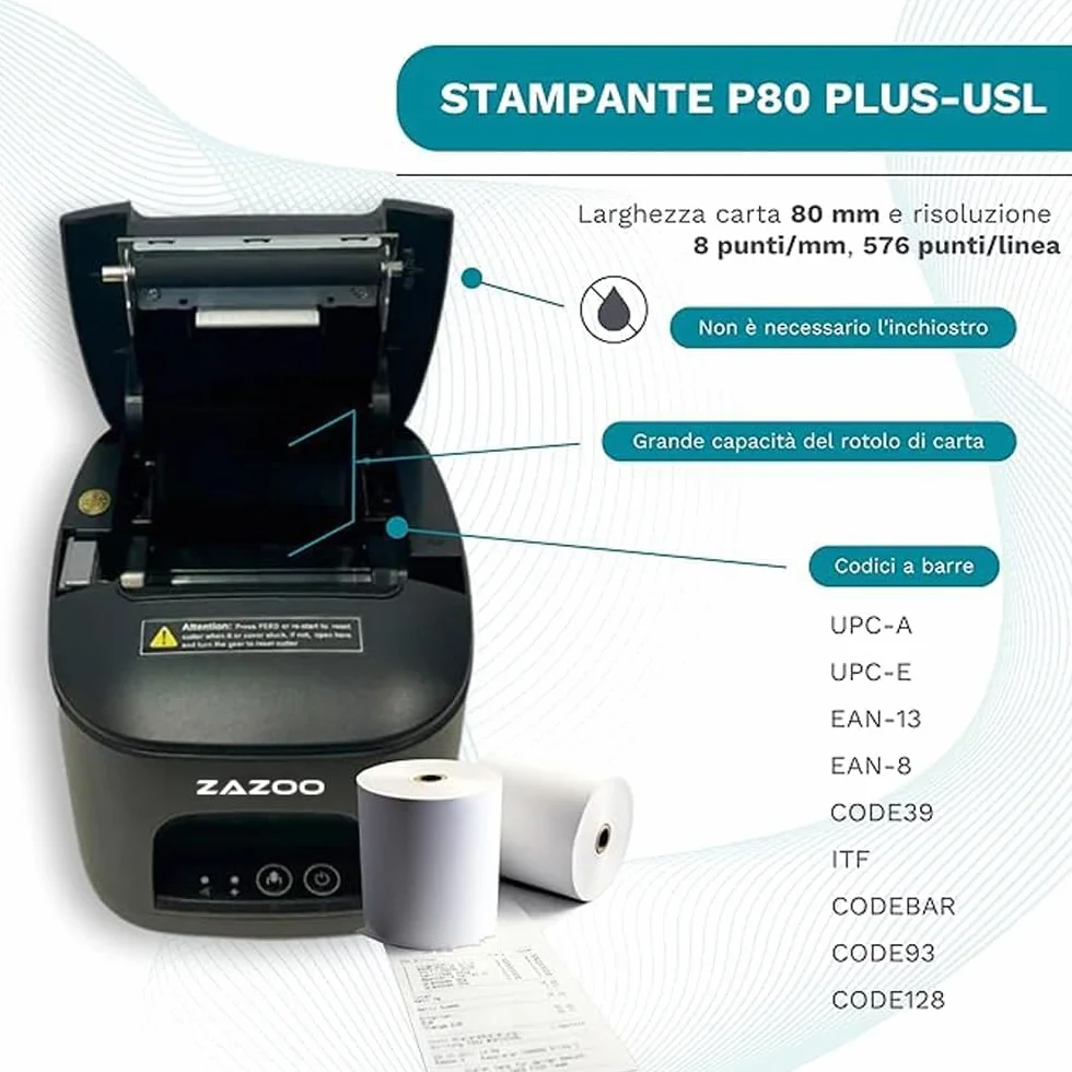 Geon Stampante Termica 80mm - Stampa Scontrini - Stampante Senza Inchiostro - Taglio Automatico Completo e Parziale - Connessione USB e Wi-Fi - Velocità 250 mm/s - Compatibile con Windows