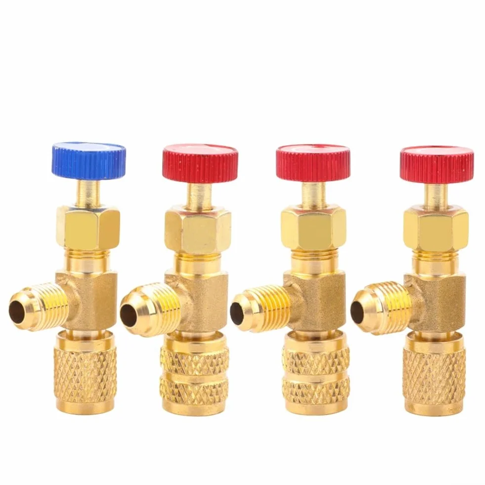 4 valvole di sicurezza per sistemi di climatizzazione compatibili con R22 R32 R410 con connettori rapidi di diverse dimensioni