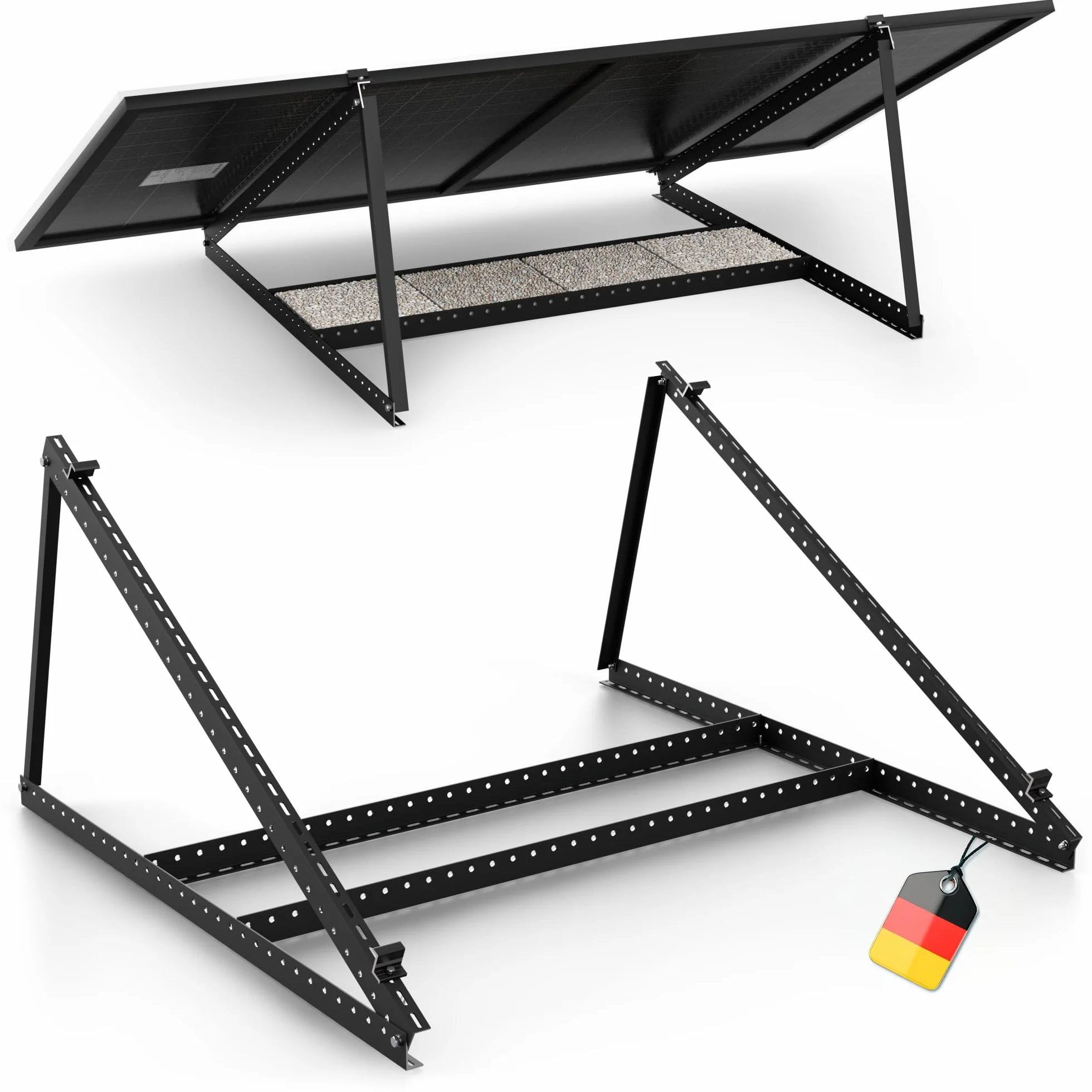Supporto per modulo solare nero, 0% IVA, alluminio, 118 cm, angolo 0-90°, supporto per centrali da balcone, supporto solare per tetto piatto, garage, autoportante