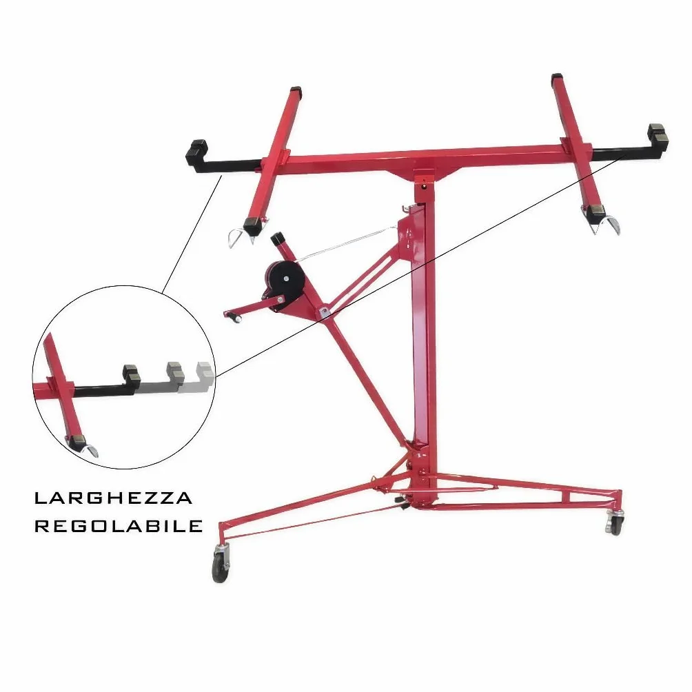 BRICOZONE Sollevatore Pannelli Per Cartongesso Alzalastre Professionale Pieghevole Regolabile In Altezza XXL 140-350 cm Altezza Di Lavoro Alzapannelli Rosso Con Certificato CE Portata Di 68 Kg