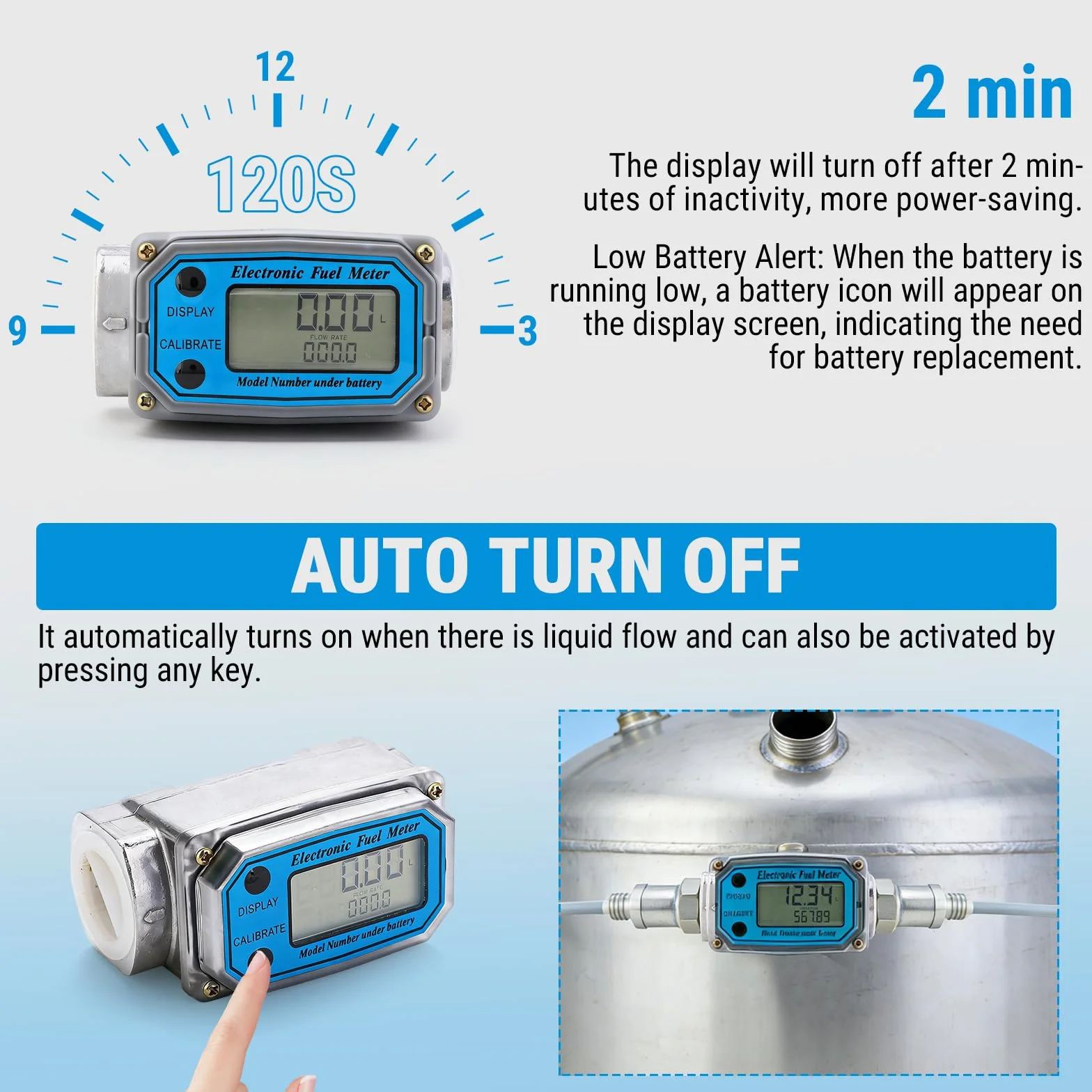 Misuratore di Portata Digitale a Turbina, 1" NPT Flussometro del Carburante, Misuratori del Flusso con Display LCD, per Diesel Kerosene Benzina, 15-120 Litri, Blu