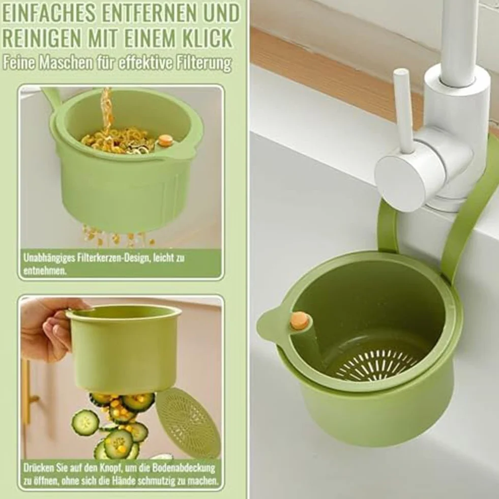 Cestello per lavello da cucina con design sospeso per un efficiente drenaggio dei rifiuti alimentari, pulizia della frutta e gestione igienica dello spazio della cucina (verde)