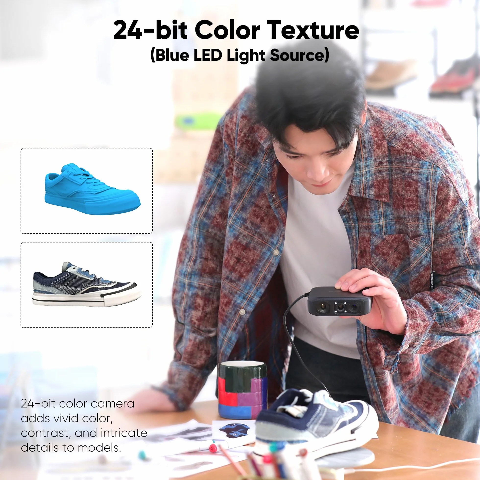 3DMakerpro Moose Scanner 3D per la modellazione 3D: scanner portatile con colori a 24 bit, precisione di 0,03 mm, tecnologia a luce blu, tracciamento AI, Windows/macOS (standard)