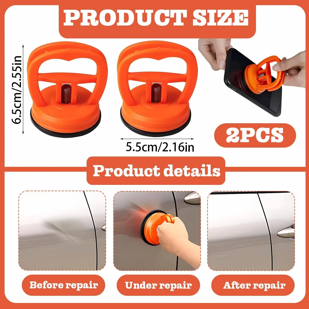 Ventosa Per Carrozzeria Auto 2 Pezzi, Kit Riparazione Ammaccature Con Ventosa Forte Arancione, Estrattore Per Rimuovere Ammaccature Rapidamente Misura Standard